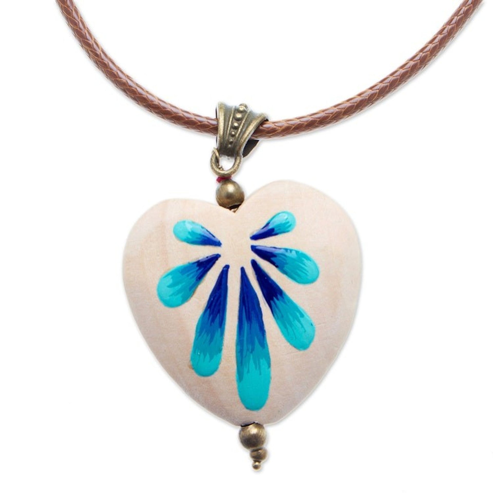 Hand-Painted Bird-Themed Pinewood Pendant Necklace 'Hummingbird Realm'