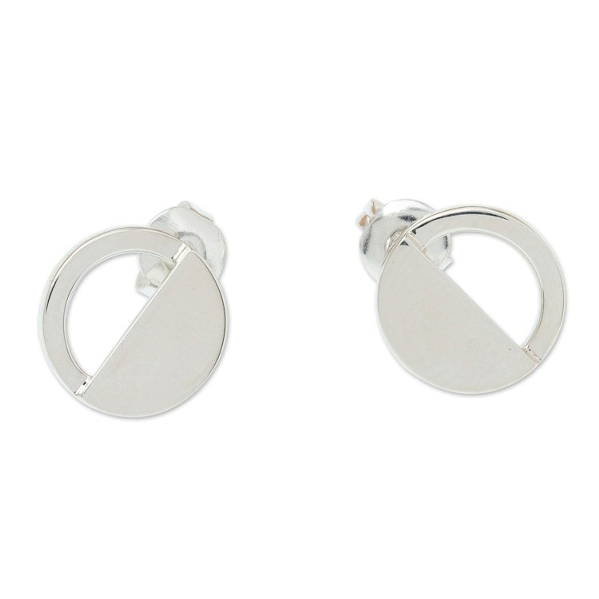 950 Silver Eclipse-Inspired Button Earrings from Mexico 'Penumbra'