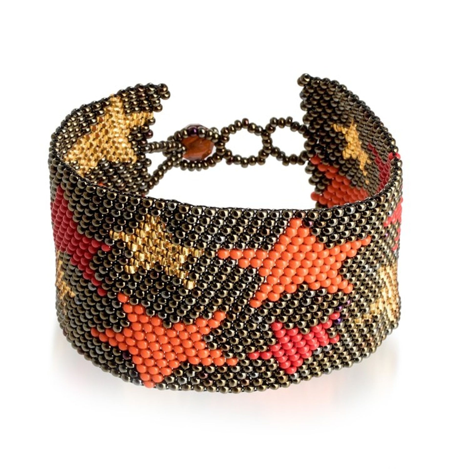 Guatemalan-Made Bronze Glass Beaded Star Wristband Bracelet 'Constellation in Bronze'