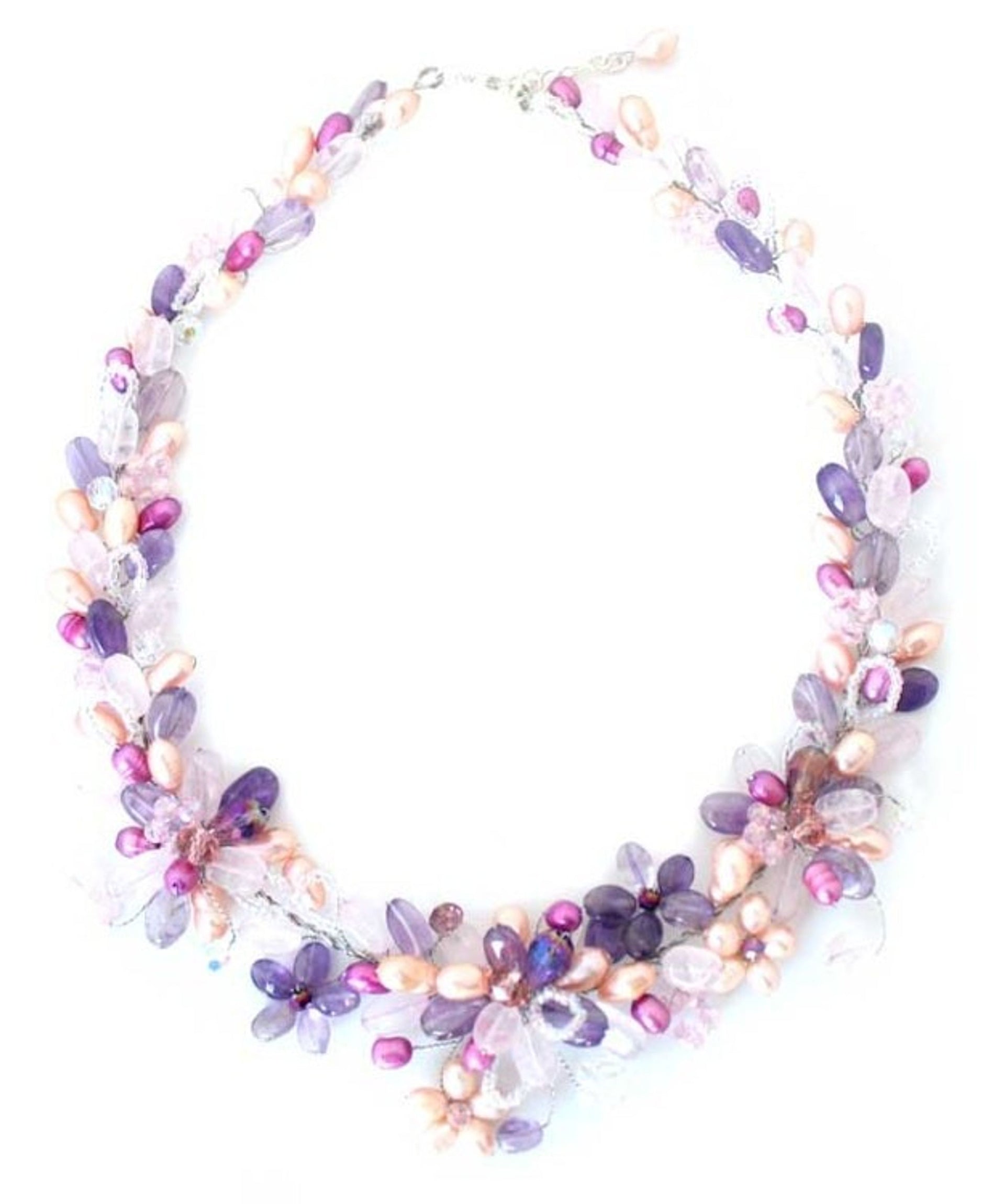 Handmade Bridal Rose Quartz and Pearl Necklace 'Lavender Romance'