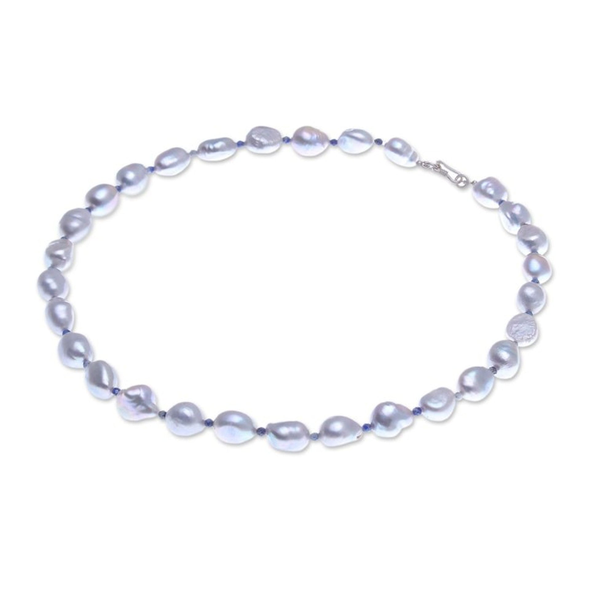 Cultured Freshwater Pearl and Lapis Lazuli Beaded Necklace 'Sea Journey in Blue'