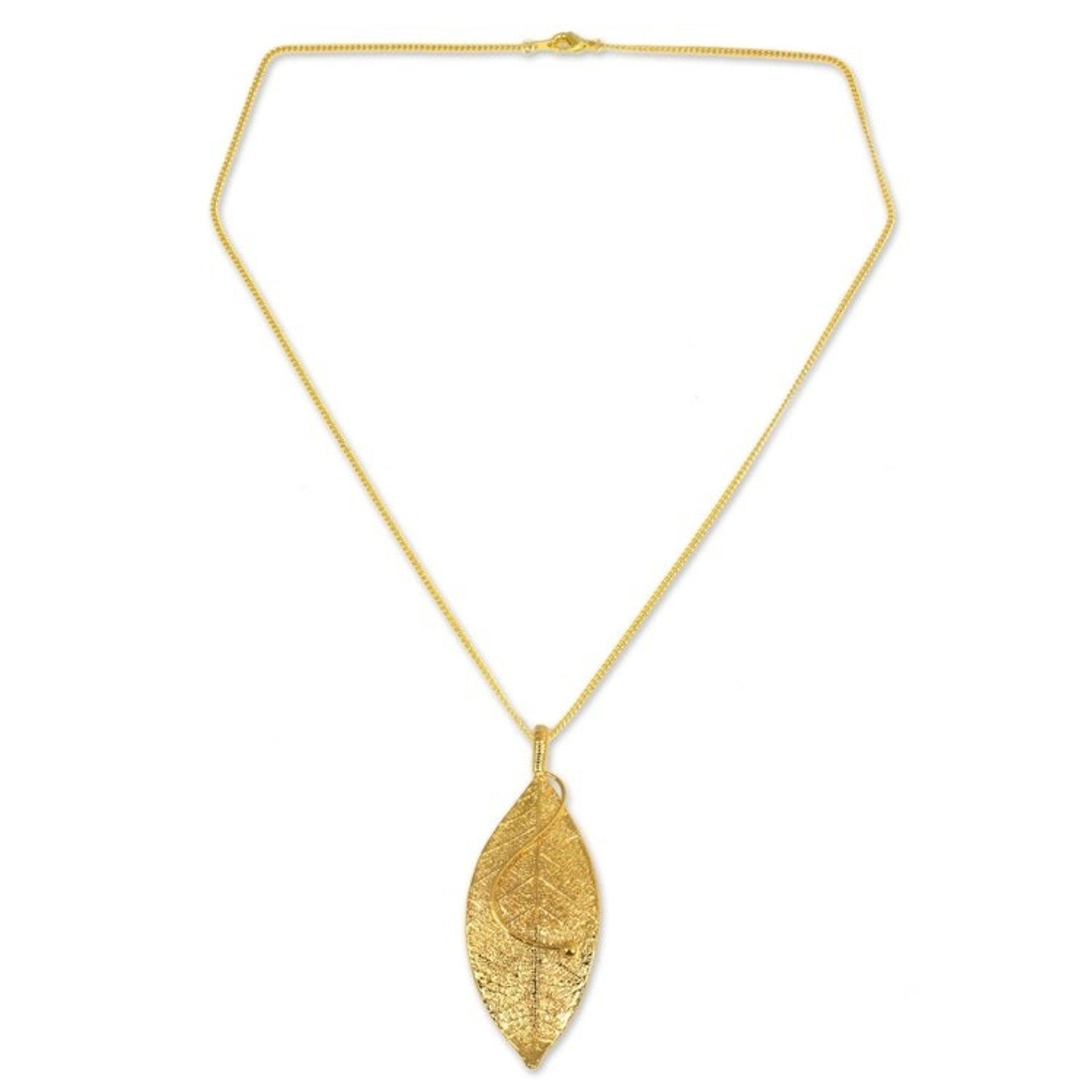 Gold Plated Leaf Pendant Necklace 'Forest Solo'