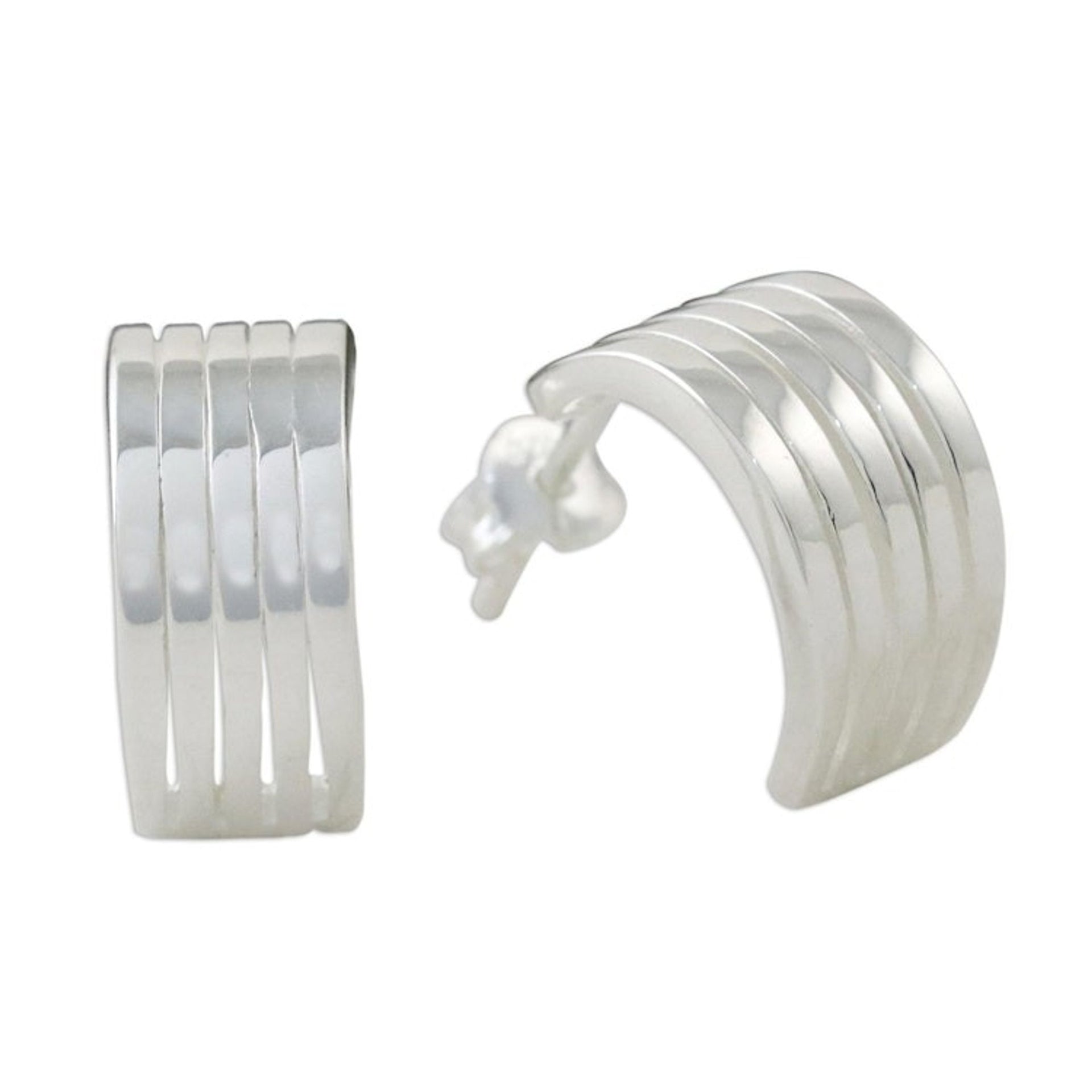 Sterling Silver Striped Half-Hoop Earrings from Thailand 'Shimmering Stripes'