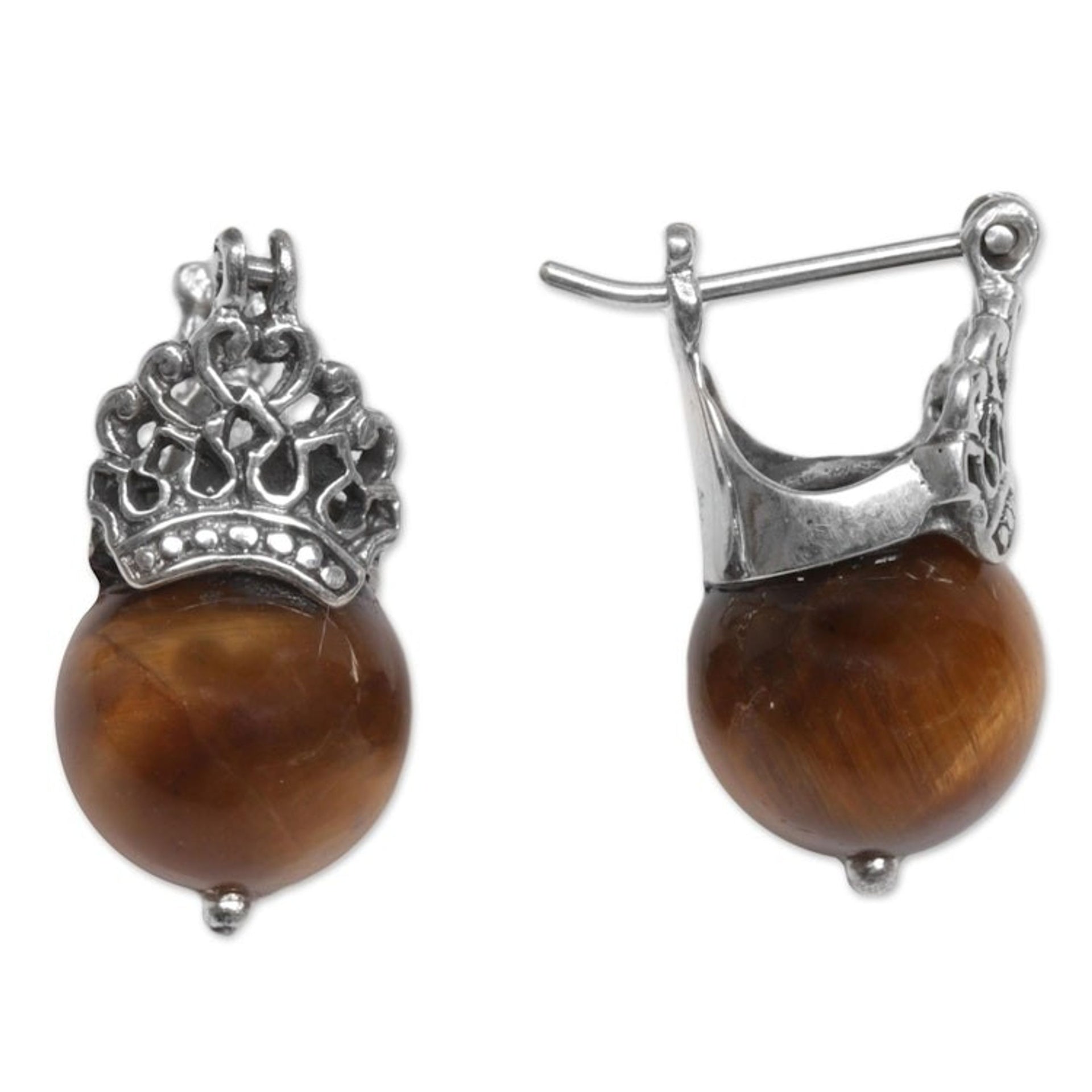 Sterling Silver and Tiger's Eye Earrings Crafted by Hand 'Bali Majesty'