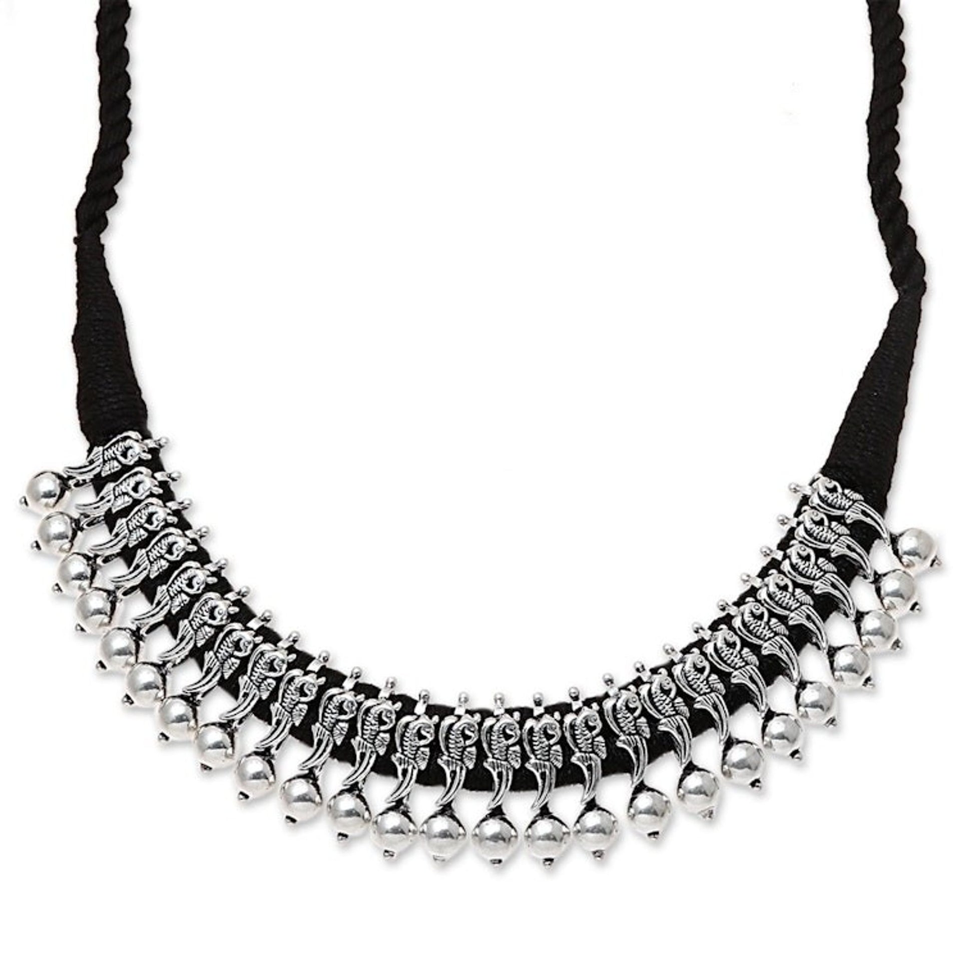 Adjustable Sterling Silver Pendant Necklace from India 'Peacock Gleam'
