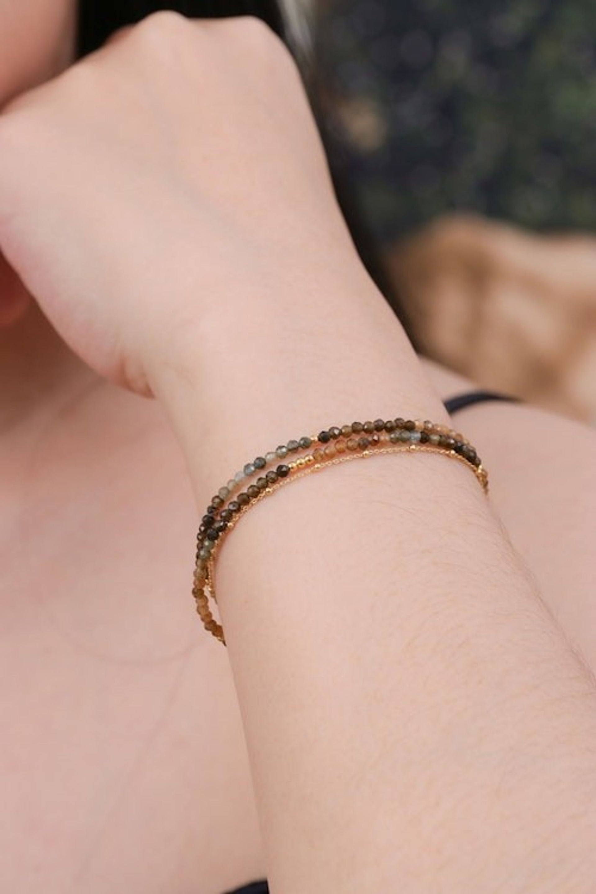 Thai-Made 6-Carat Natural Tourmaline Beaded Strand Bracelet 'Mystic Reflections'