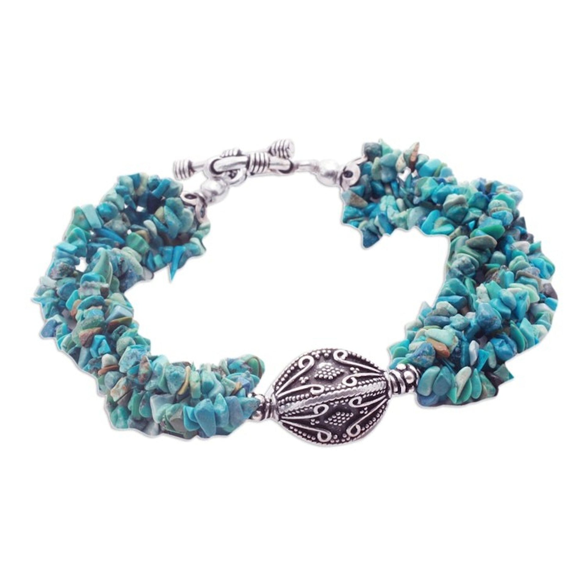 Sterling Silver and Calcite Beaded Strand Bracelet 'Tropical Beach'