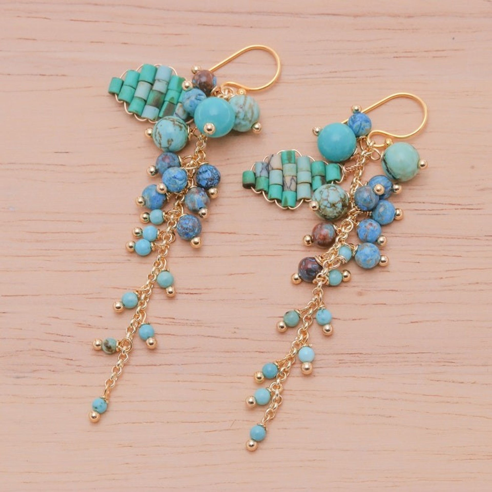 18k Gold-Plated Reconstituted Turquoise and Howlite Earrings 'Dreaming'