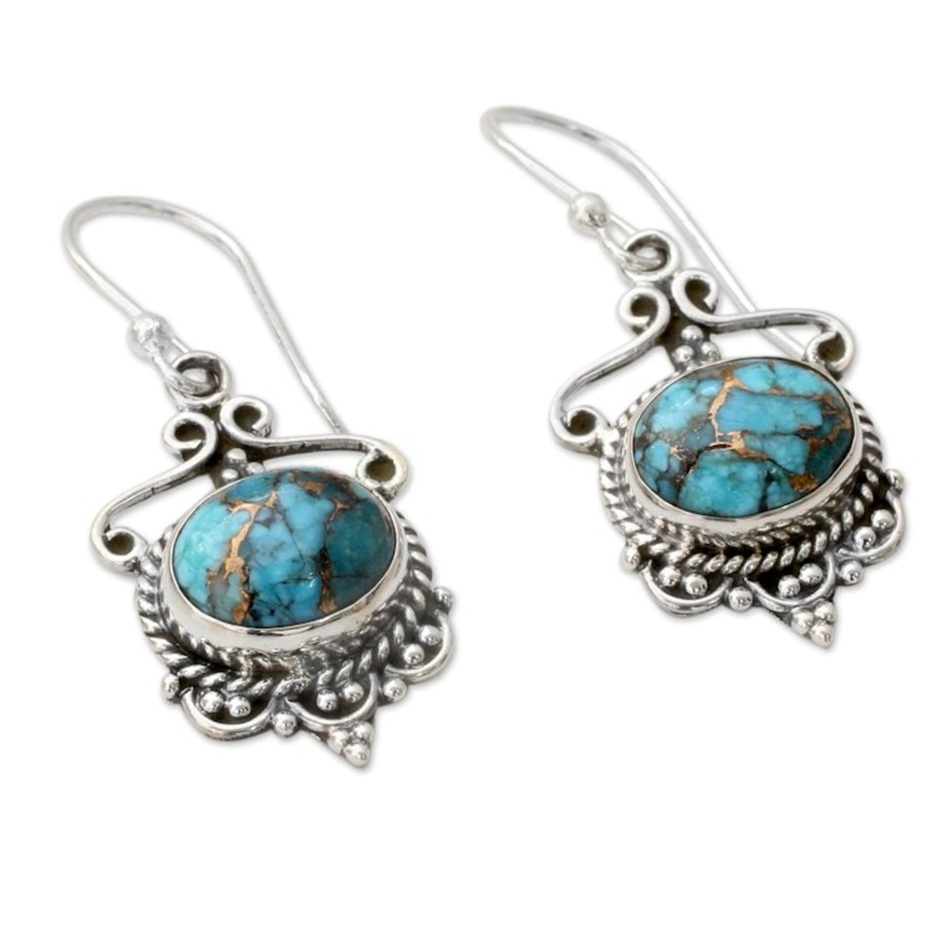 Blue Composite Turquoise and Sterling Silver Dangle Earrings 'Oceans of Love'