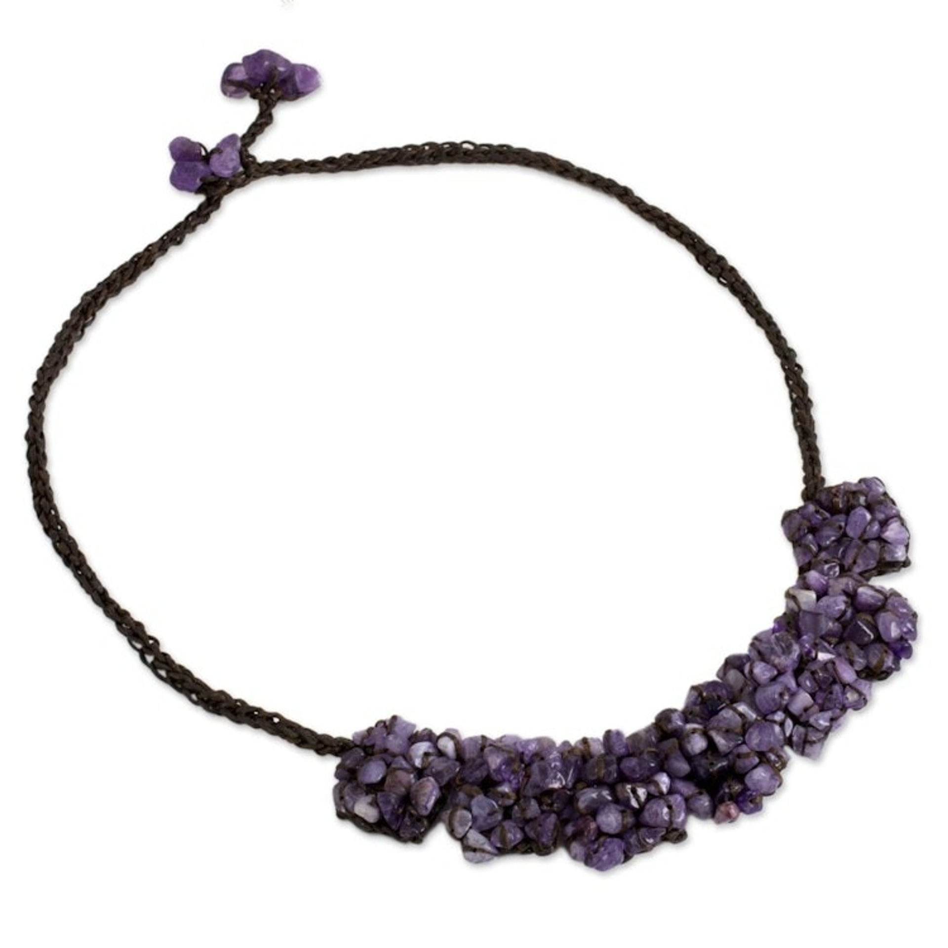 Amethyst Chip Pendant Necklace on Dark Brown Cords 'A Sense of Nature'