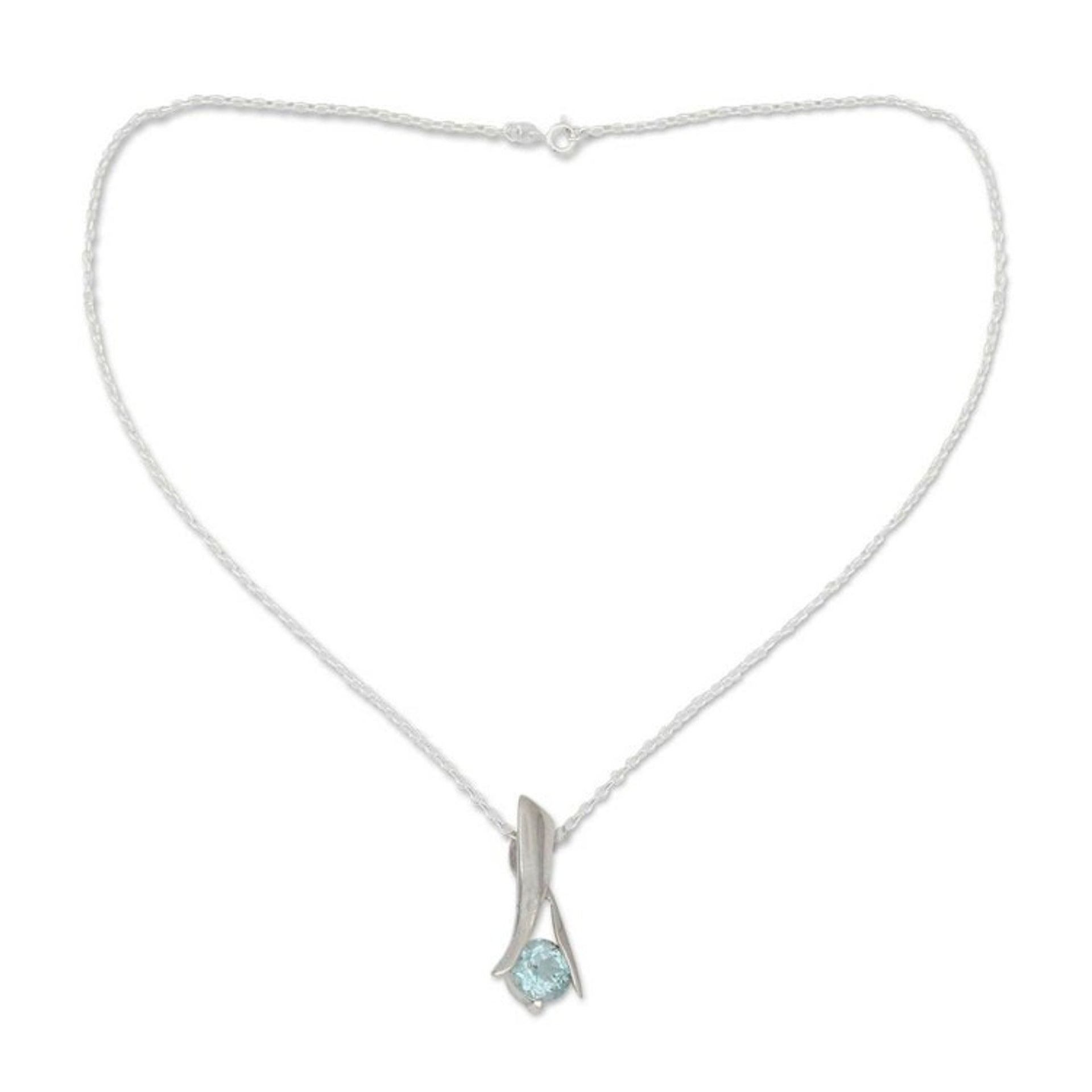 Indian Sterling Silver and Blue Topaz Necklace 'Silver Flare'