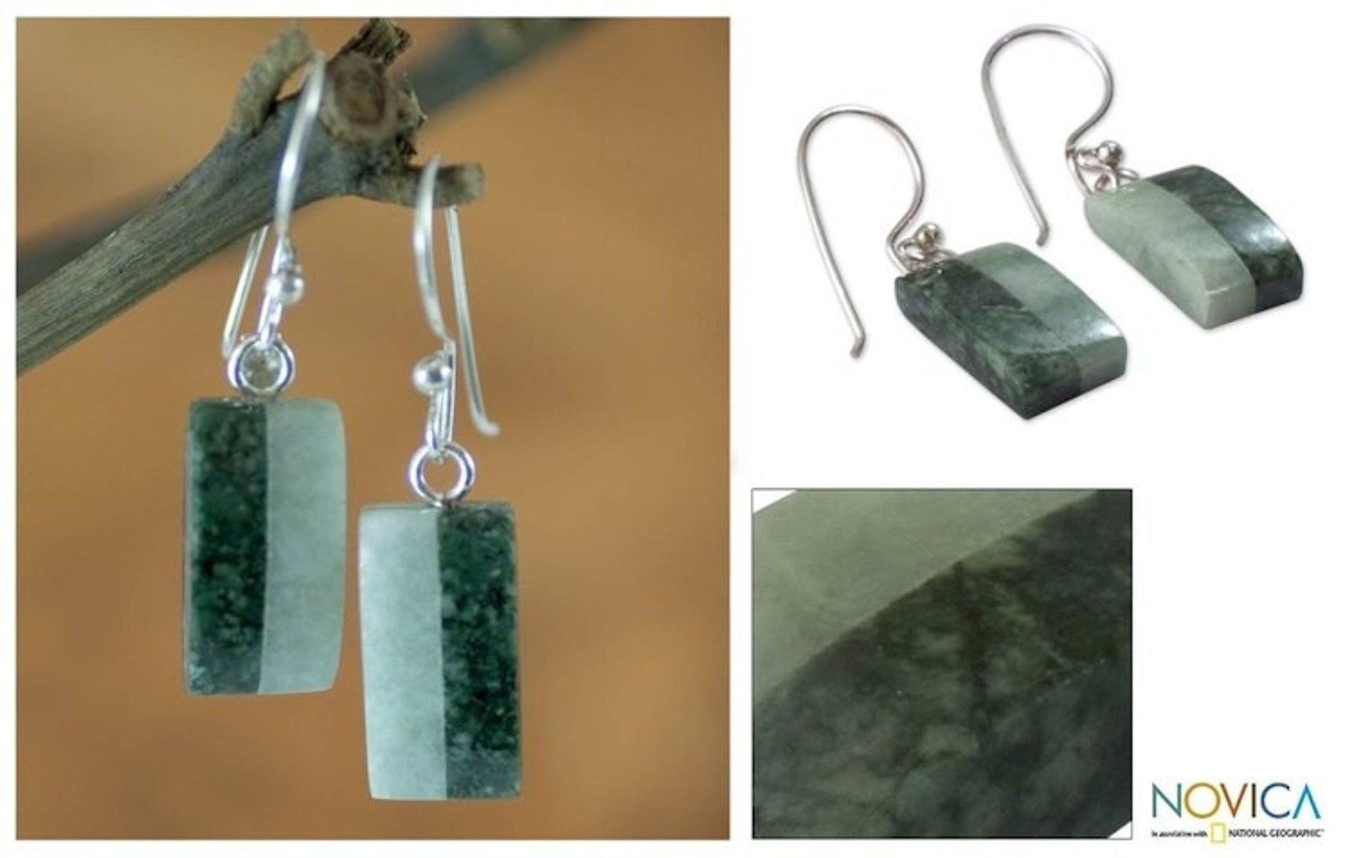 Unique Good Luck Dangle Jade Earrings 'Life'