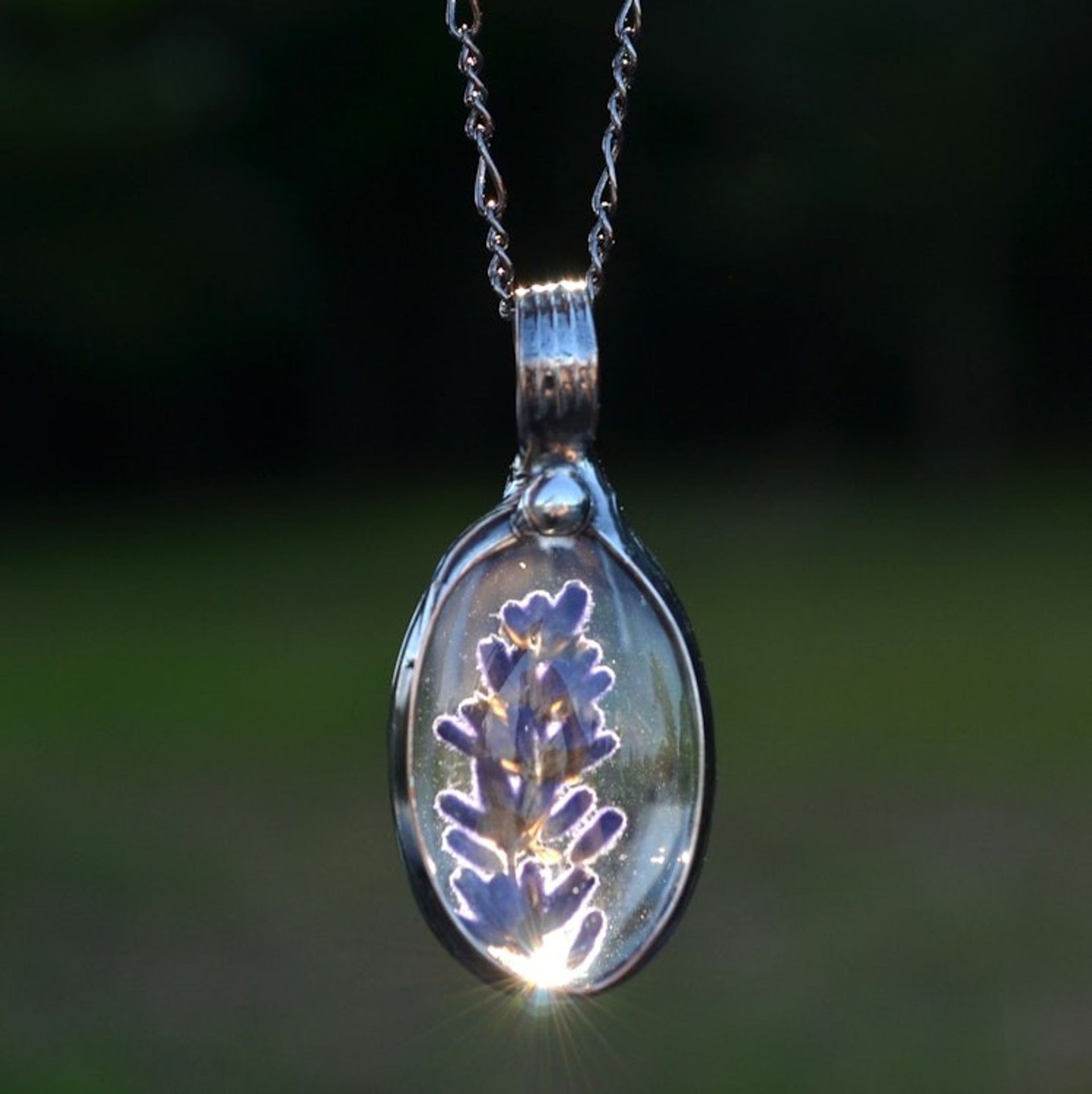 Real Pressed Flower Pendant Necklace for Women, Purple Lavender Jewelry
