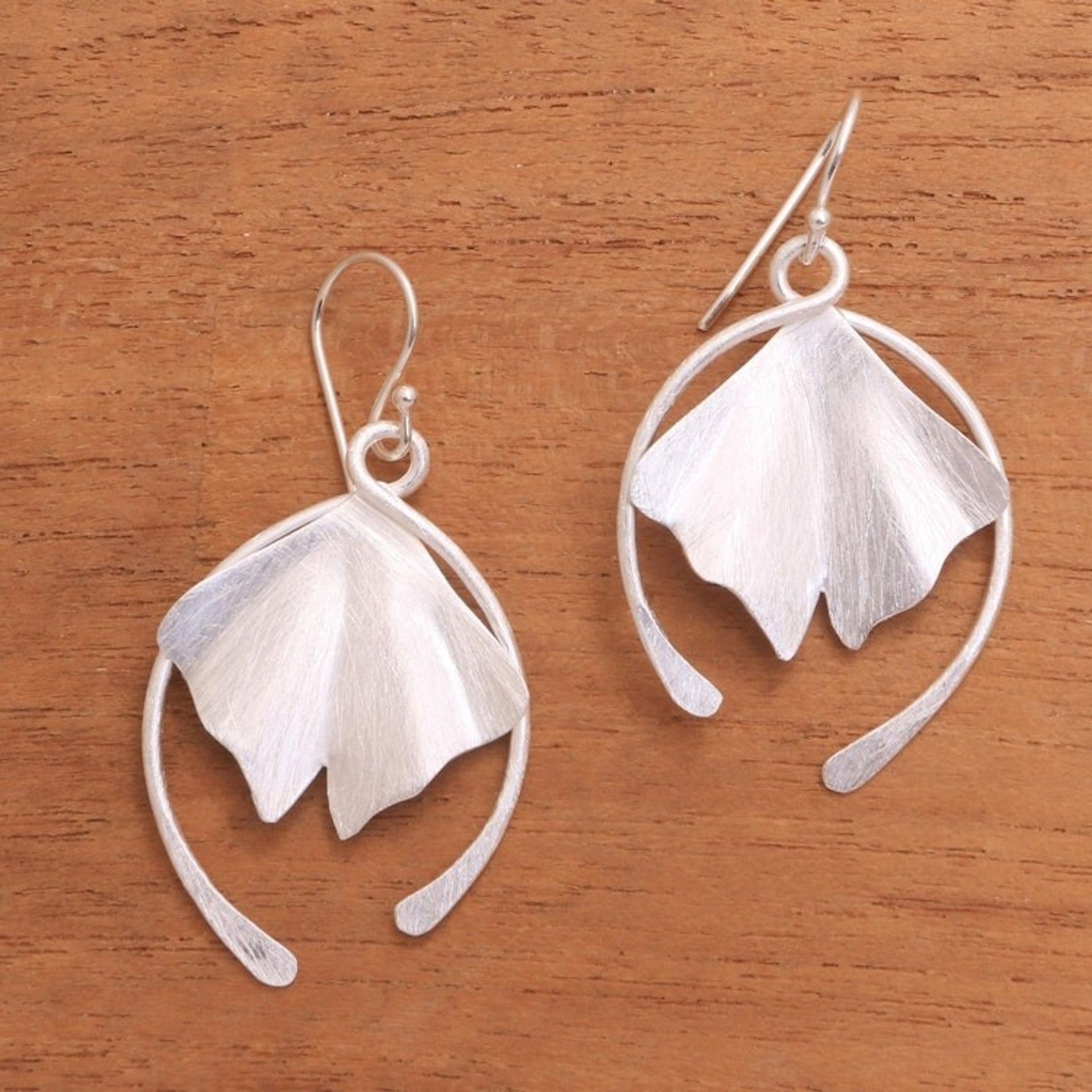 Flower Petal Sterling Silver Dangle Earrings from Bali 'Flying Petals'