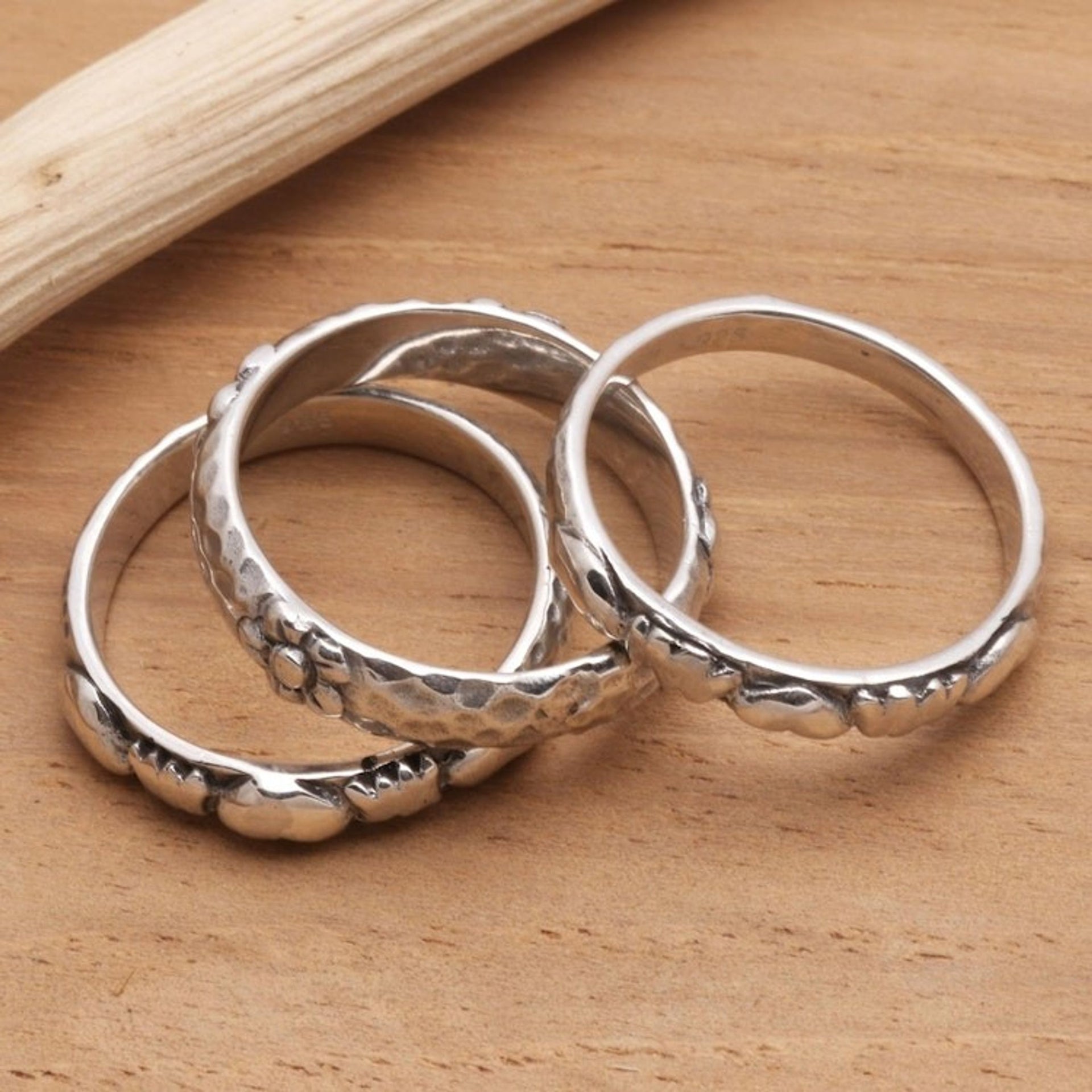 Sterling Silver Stacking Rings Set of 3 'Silver Loves'