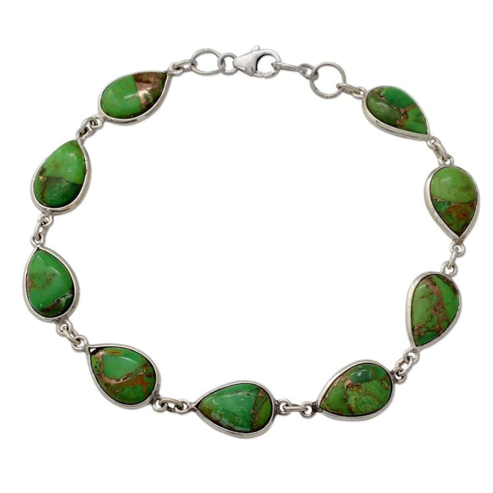 Silver 925 Bracelet Crafted with Green Composite Turquoise 'Serenity in Green'