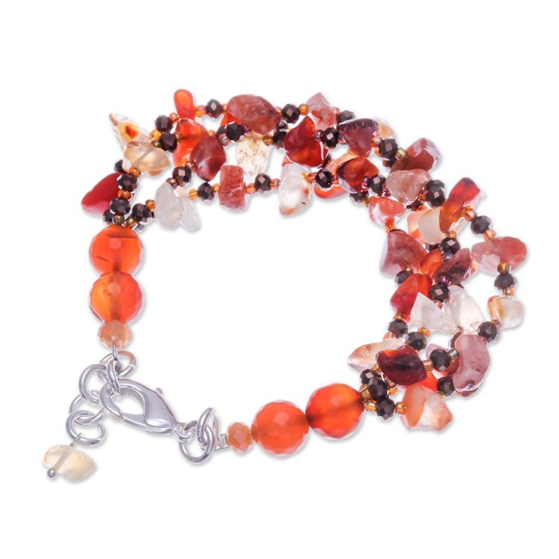 Orange-Toned Carnelian and Chalcedony Beaded Strand Bracelet 'Courageous Jewels'