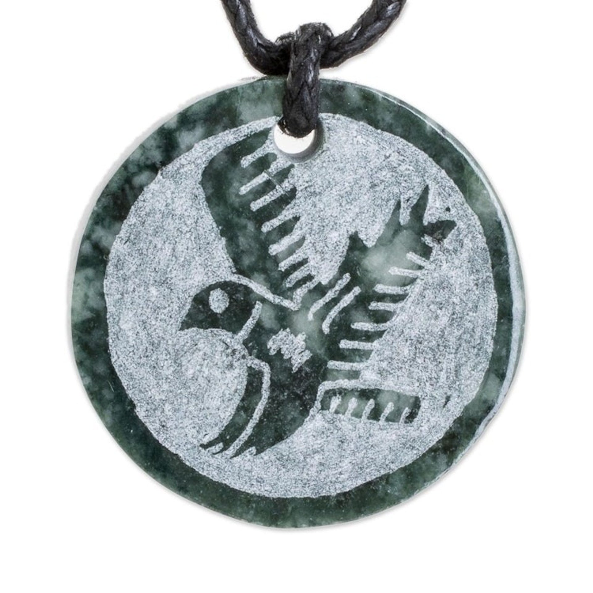 Hand-Carved Jade Eagle Pendant Necklace from Guatemala 'Tz'ikin Eagle'