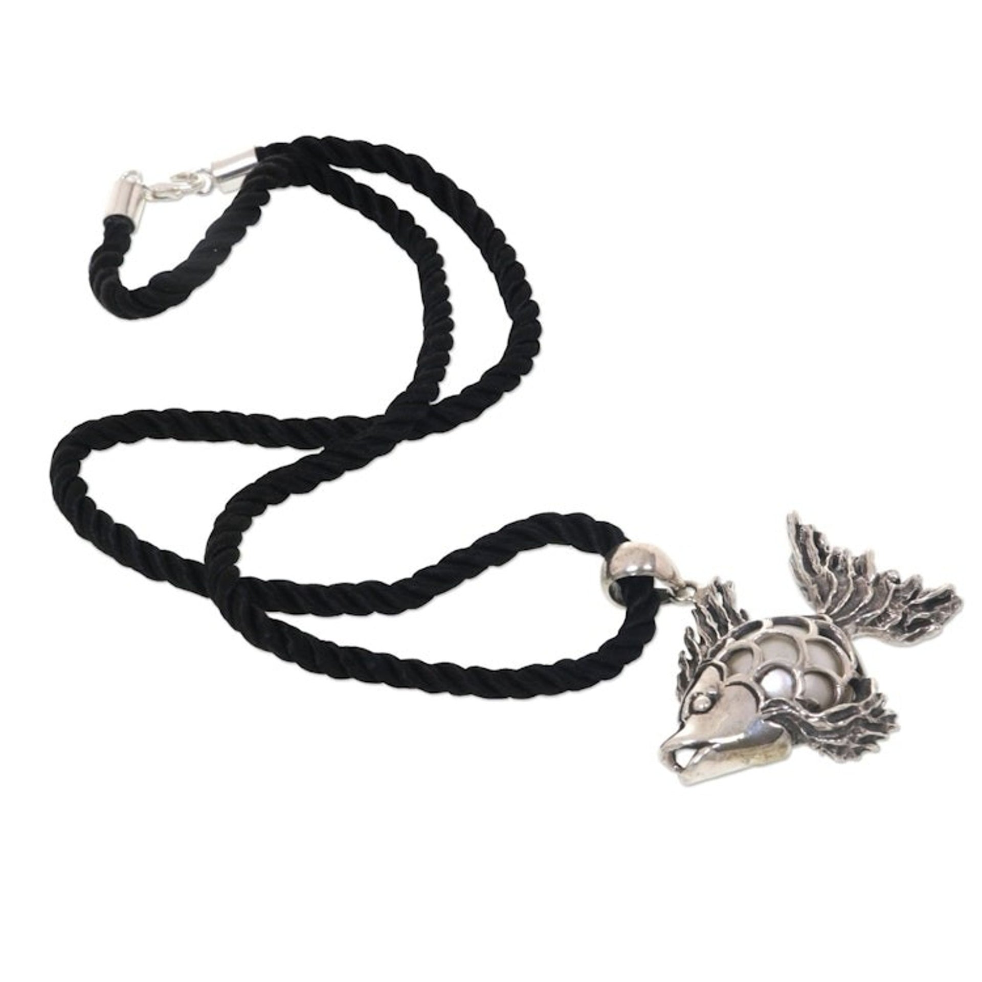 Sterling Silver Goldfish Necklace with a Cultured Mabe Pearl 'Iridescent Goldfish'