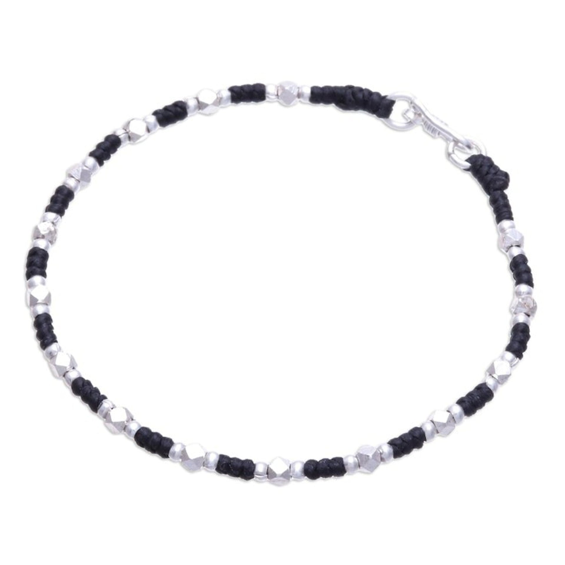 Handcrafted Braided Bracelet with Geometric Silver Beads 'Bohemian Geometry'