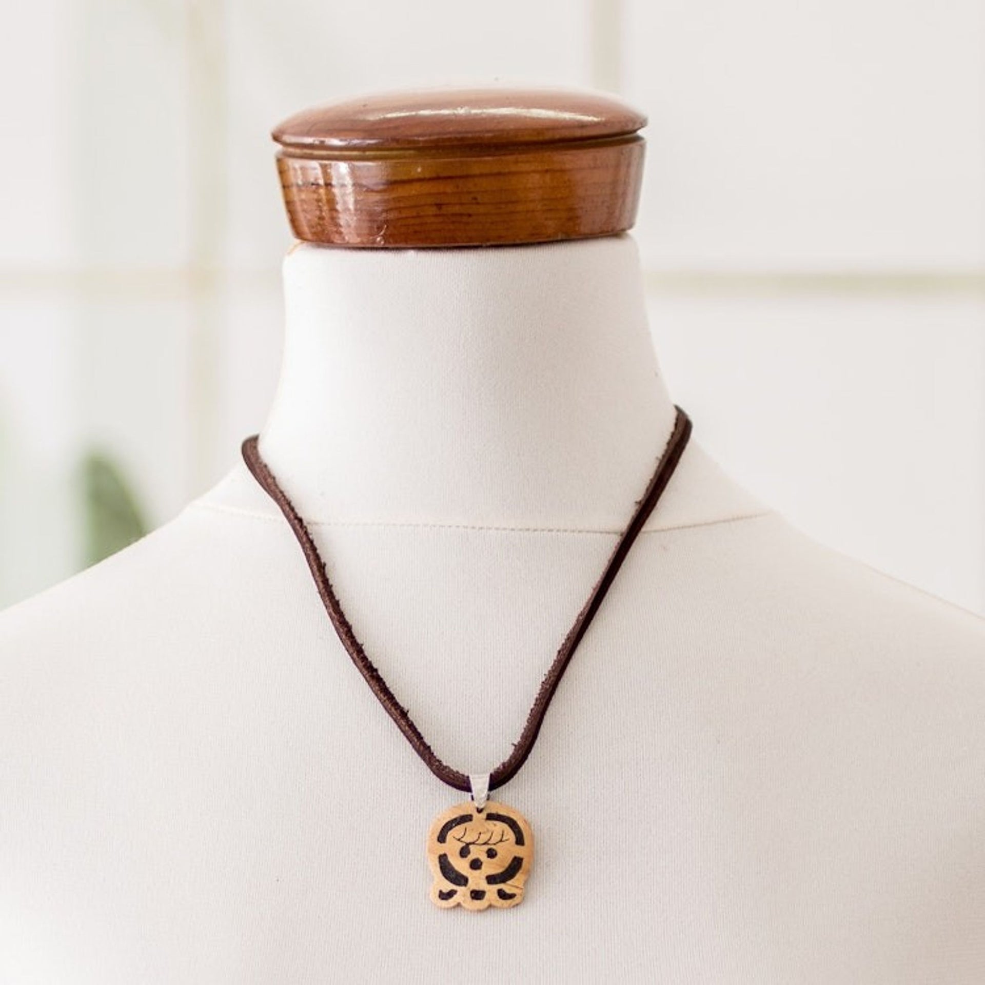 Coconut Shell and Lava Stone Ix Sign Pendant Necklace 'Maternal Earth'