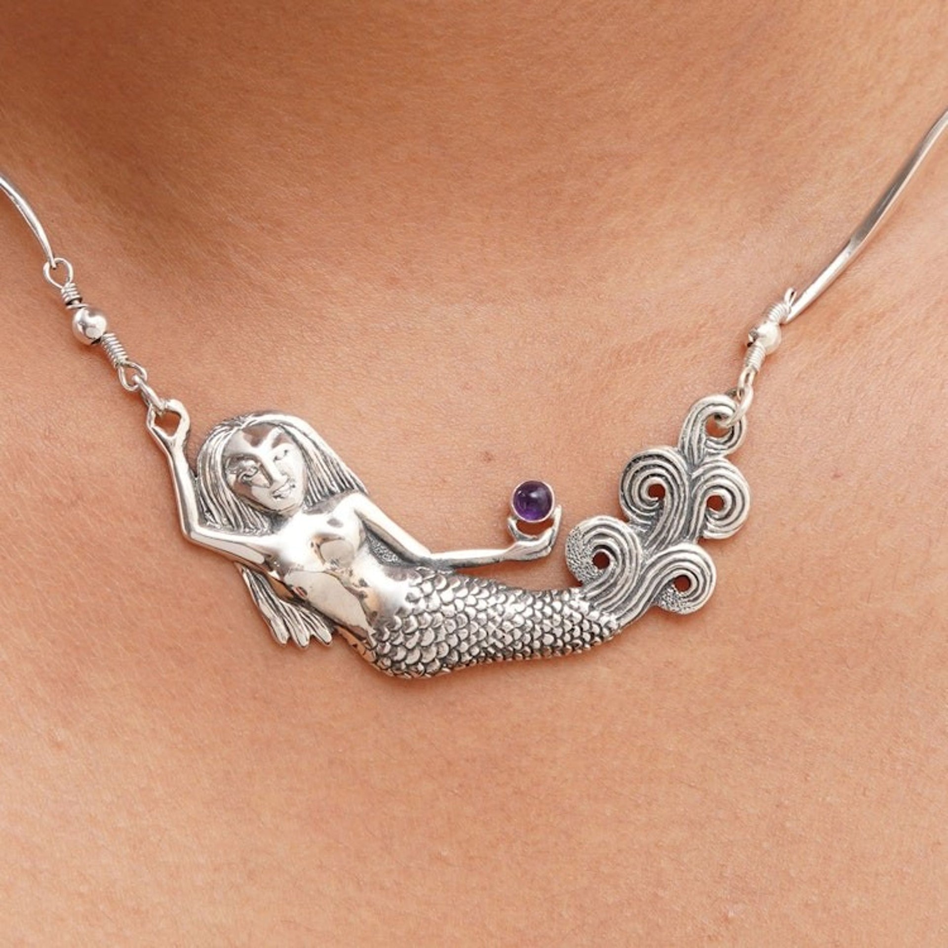 Amethyst Sterling Silver Pendant Necklace 'Mermaid Spell'