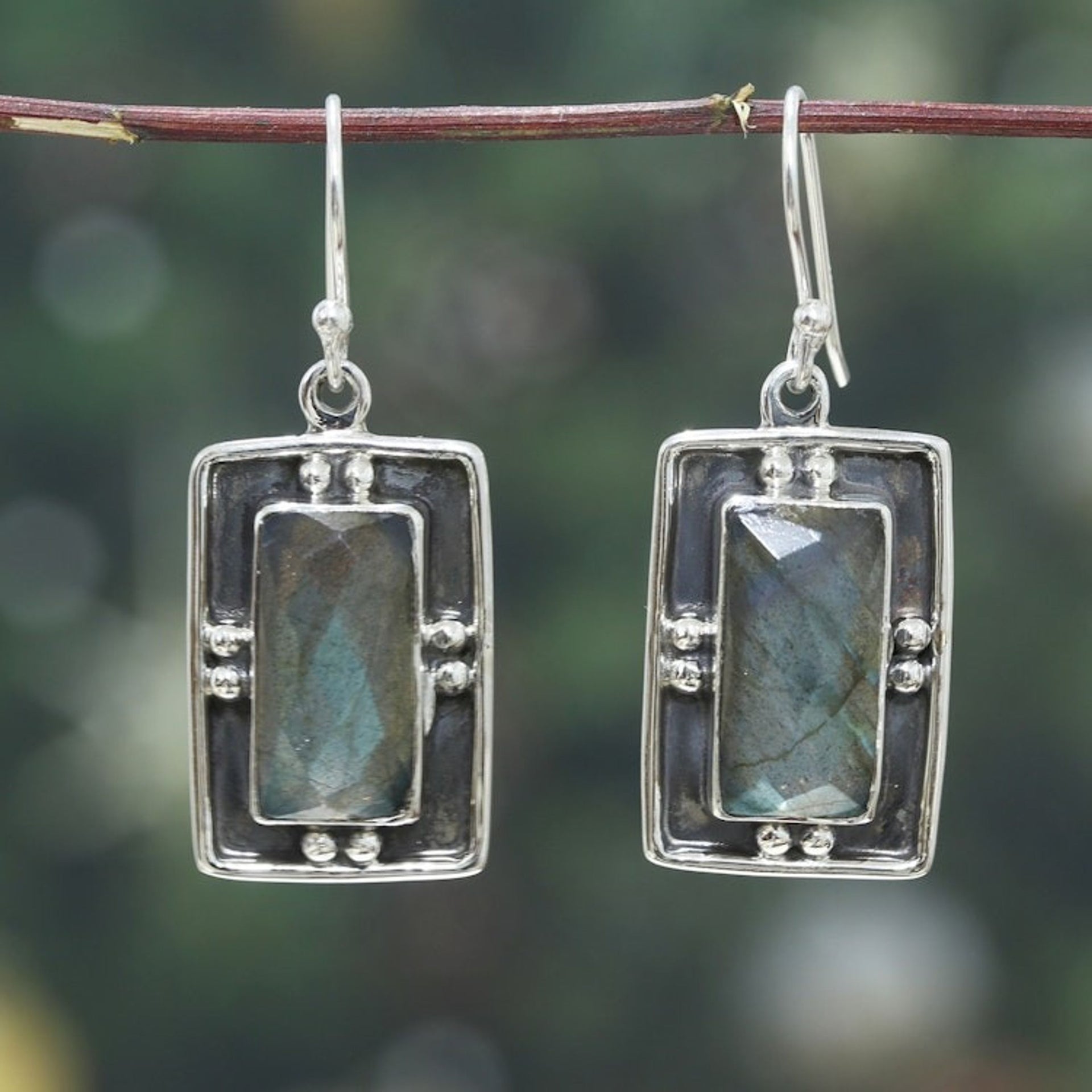 Indian-Made Natural 5-Carat Labradorite Dangle Earrings 'Luxurious Transformation'