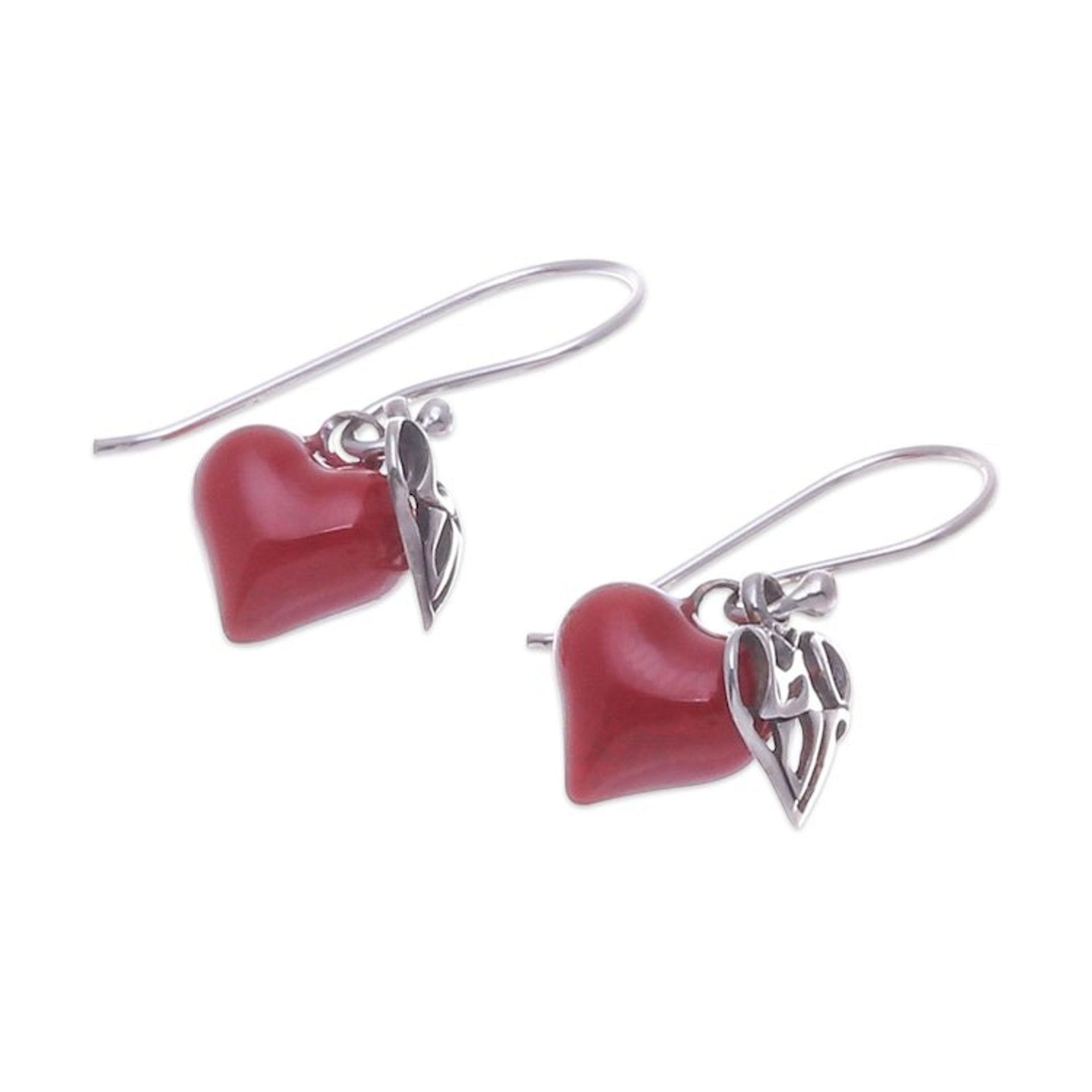 Heart-Themed Vitreous Enamel Sterling Silver Dangle Earrings 'Hearts Run Free'