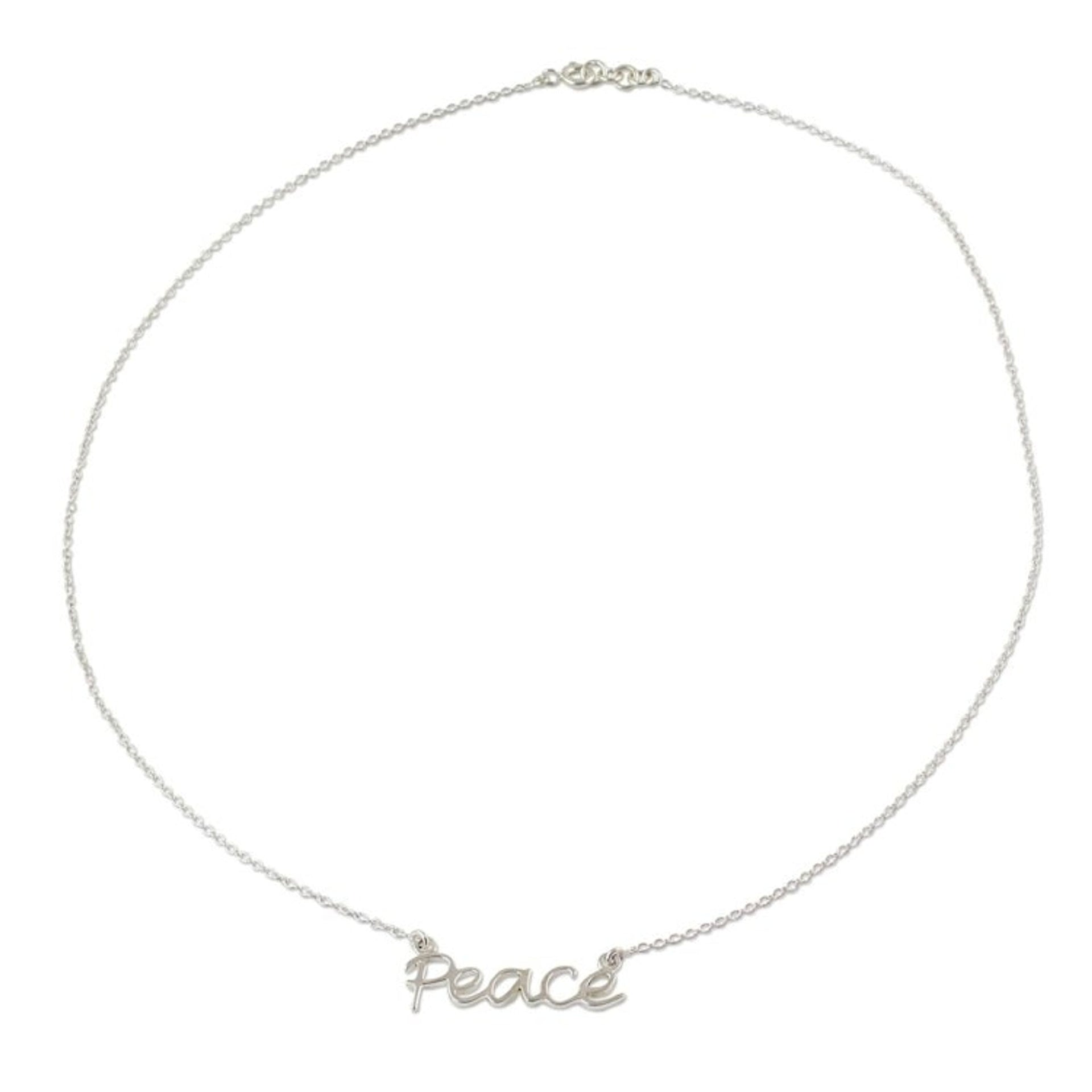 Peace Theme Sterling Silver Pendant Necklace from India 'Peace Mantra'