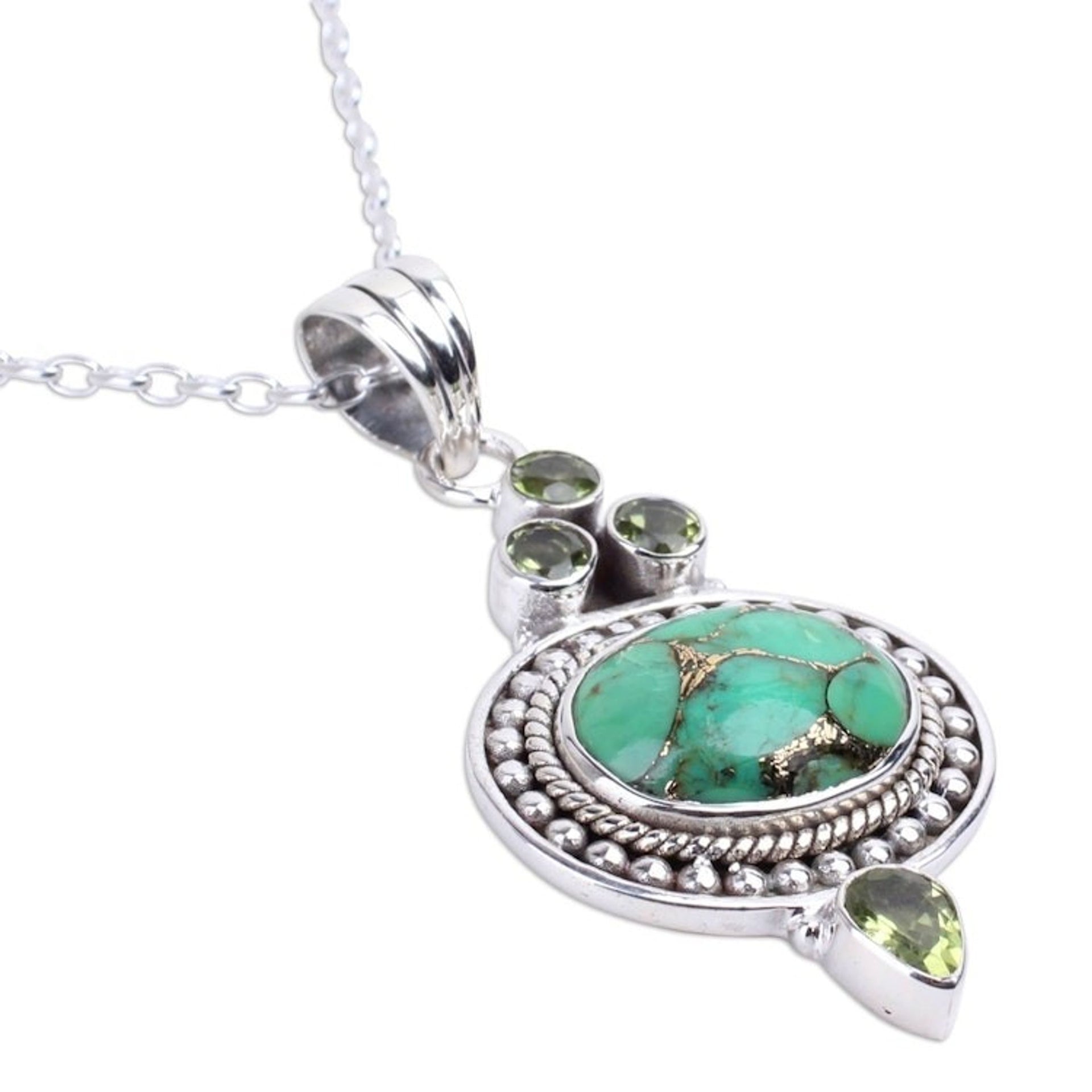 Peridot and Composite Turquoise Pendant Necklace 'Luminous Green Sky'