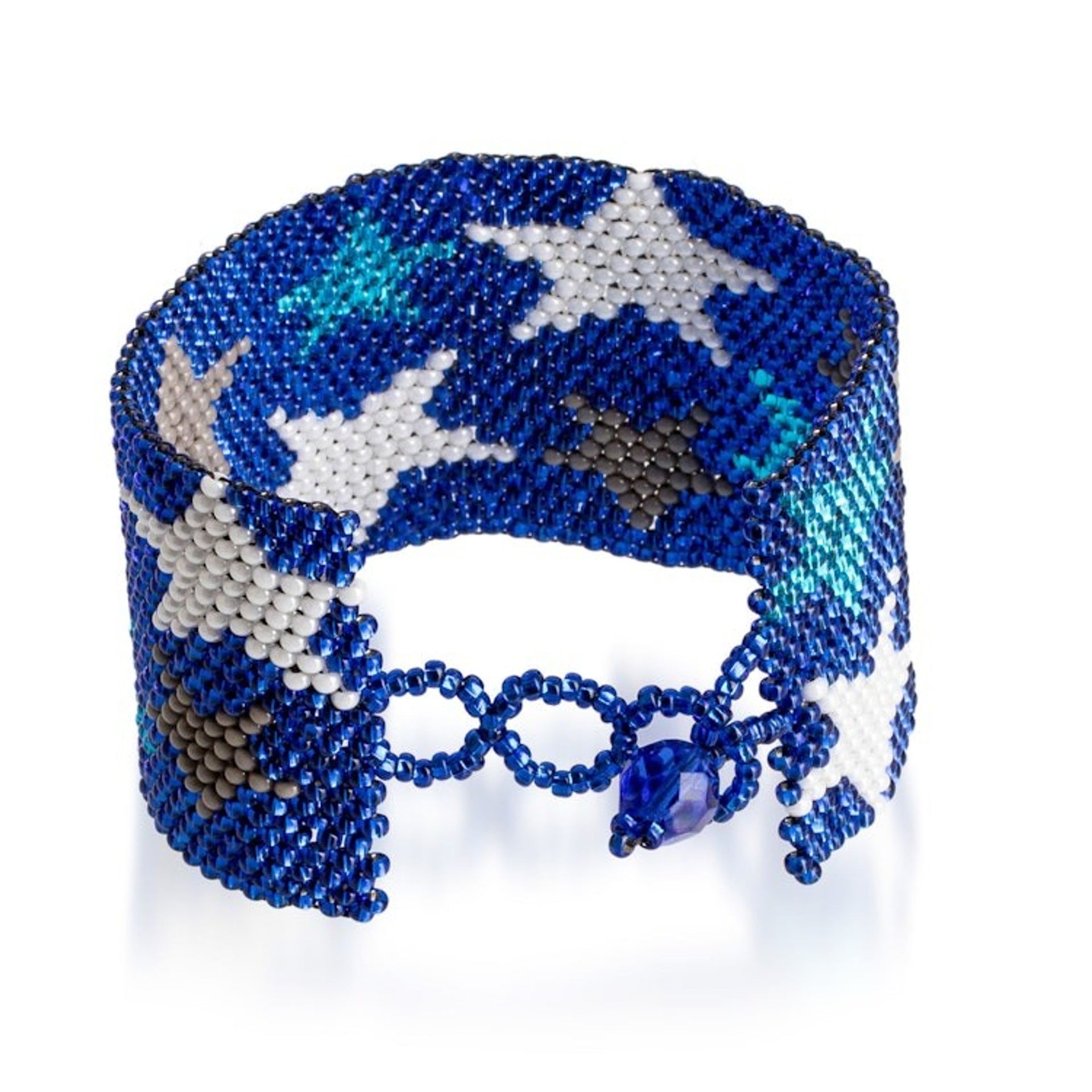 Star-Themed Handmade Beaded Bracelet in Blue White and Grey 'Constellation in Blue'