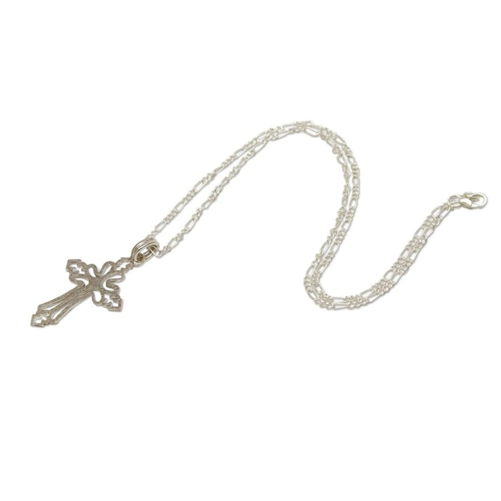 Textured Silver Cross Necklace 'Cross of Light'