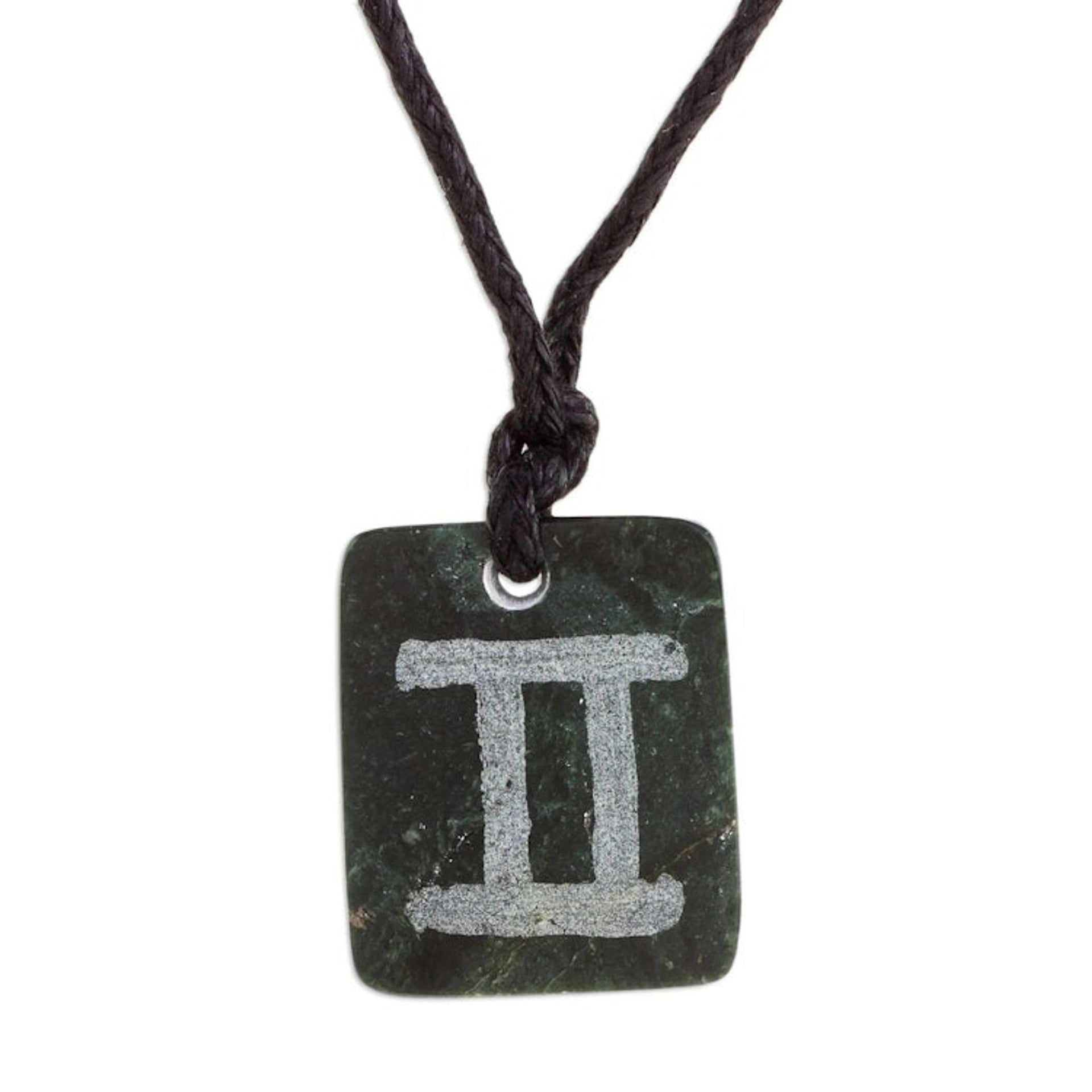 Jade Zodiac Gemini Pendant Necklace from Guatemala 'Verdant Gemini'