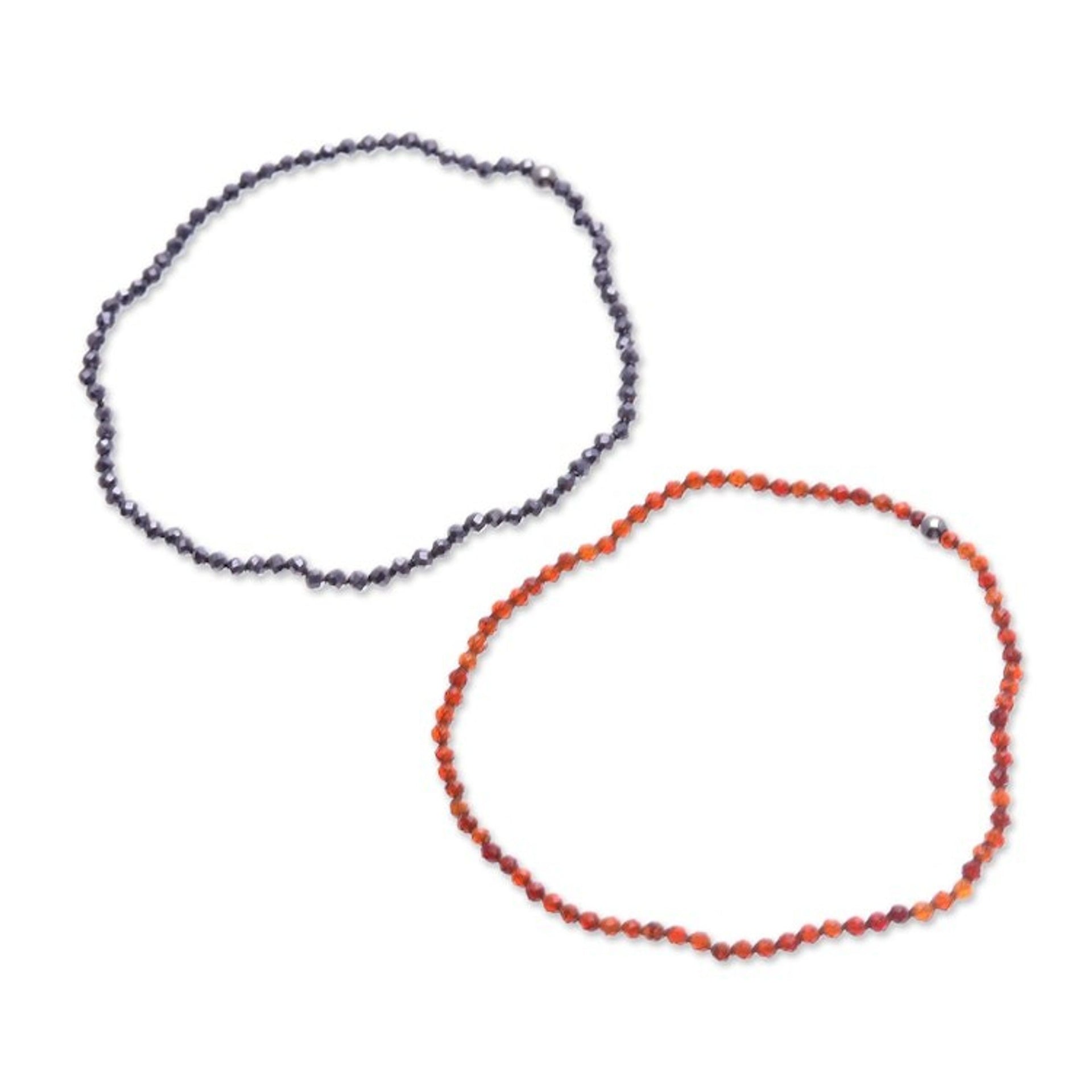 2 Beaded Stretch Bracelets with Chalcedony and Hematite Gems 'Double Flair'