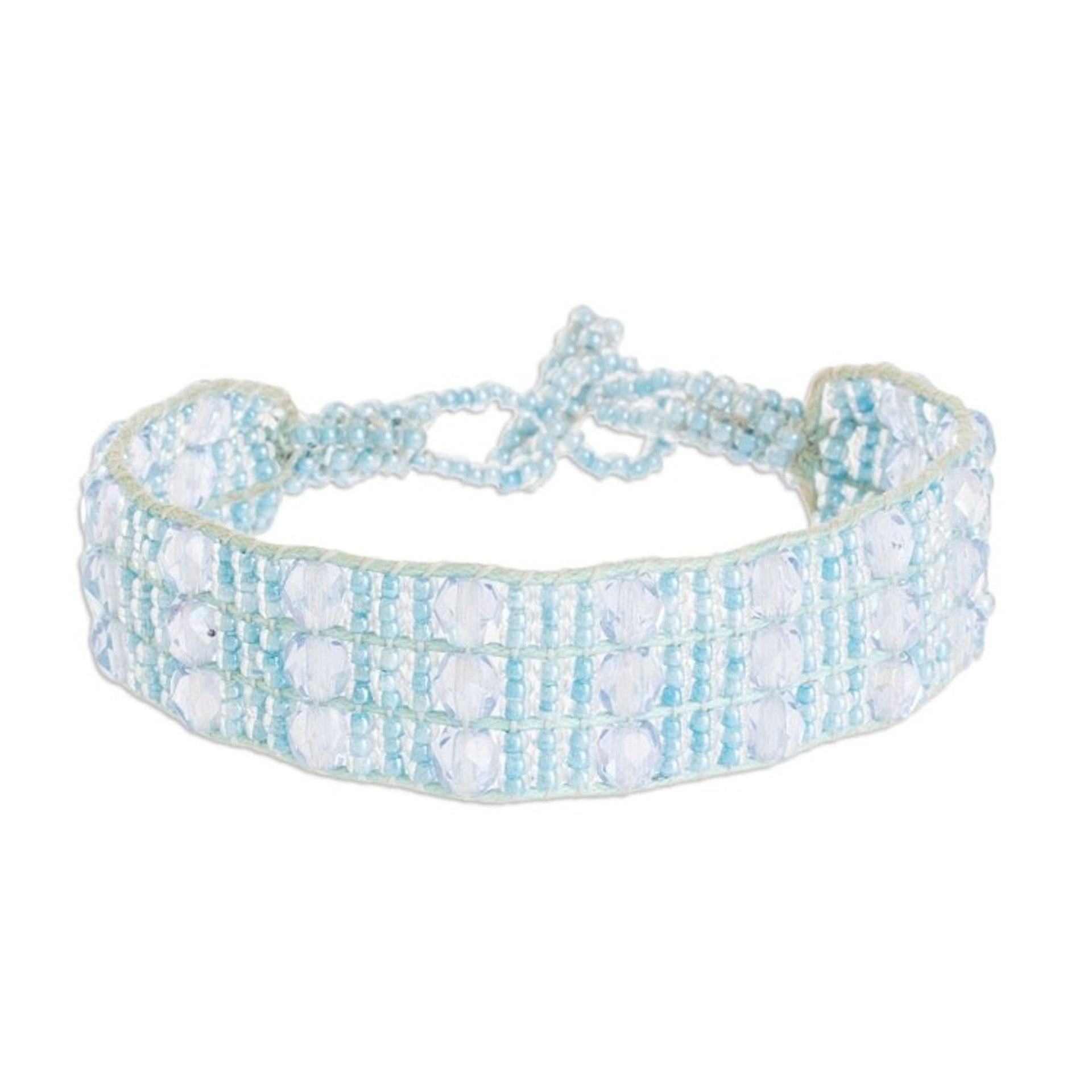 Light Blue Beaded Wristband Bracelet 'Kinship in Sky Blue'