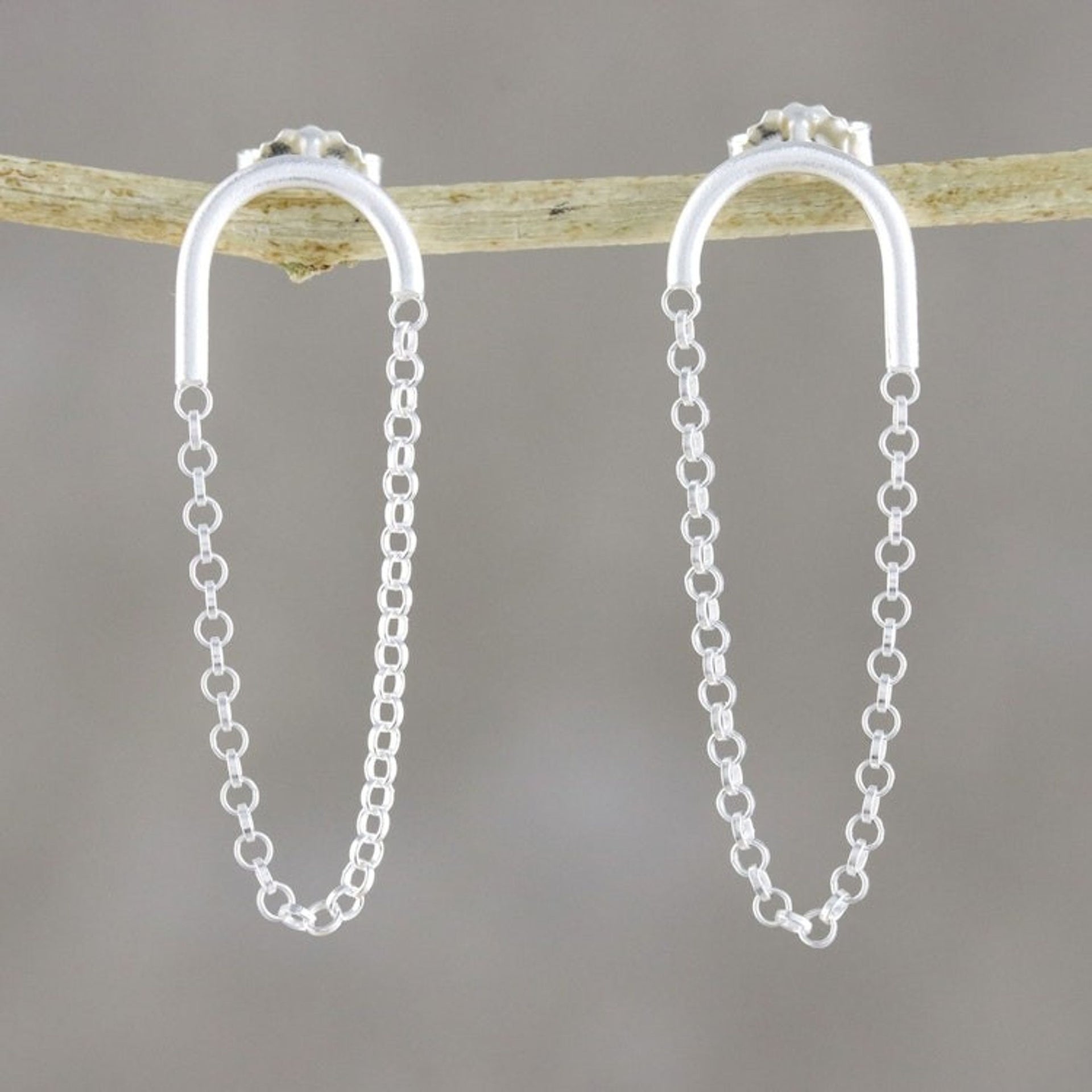 Rolo Chain Sterling Silver Dangle Earrings from Thailand 'Chain Drop'