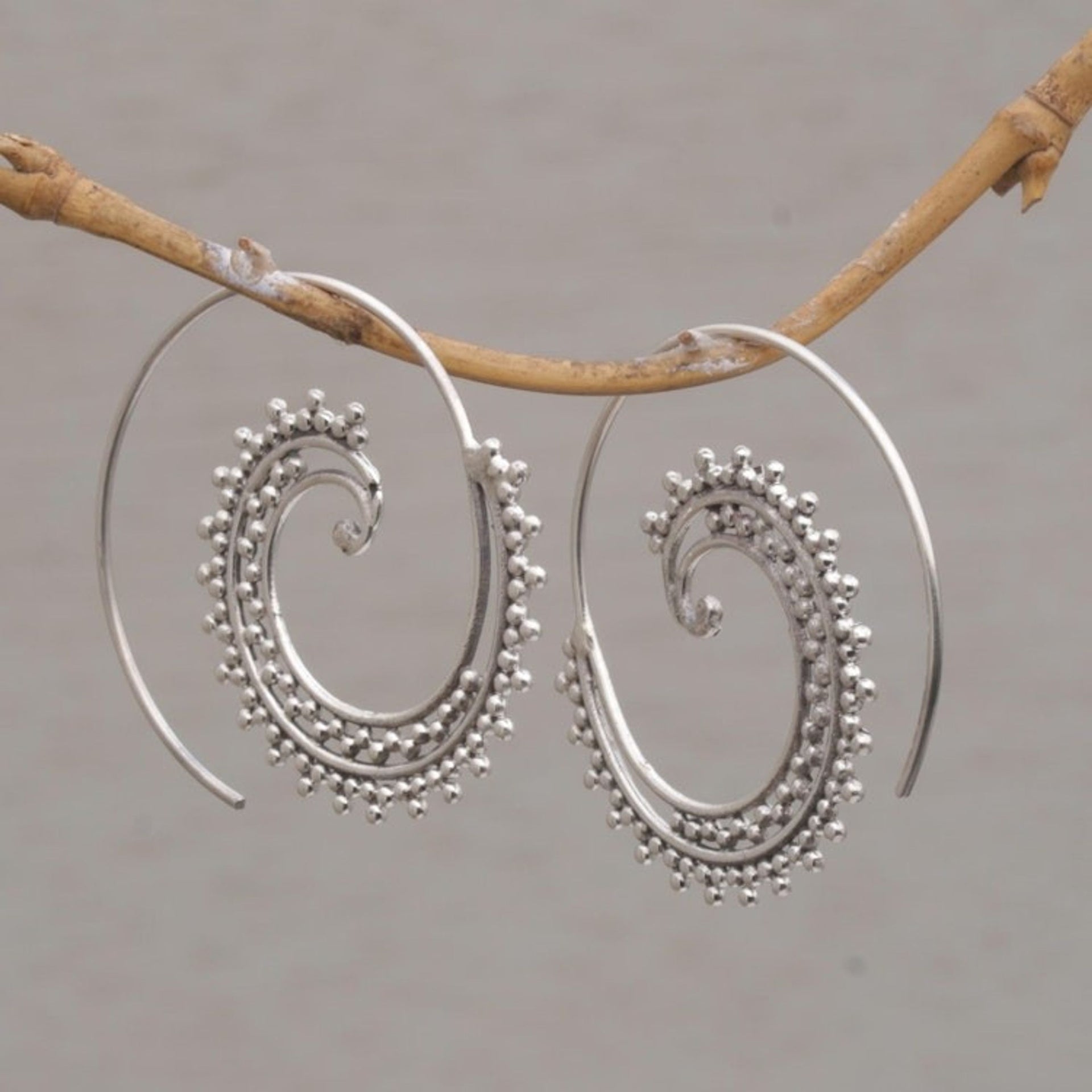 Sterling Silver Spiral Threader Earrings from Bali 'Bali Tendrils'