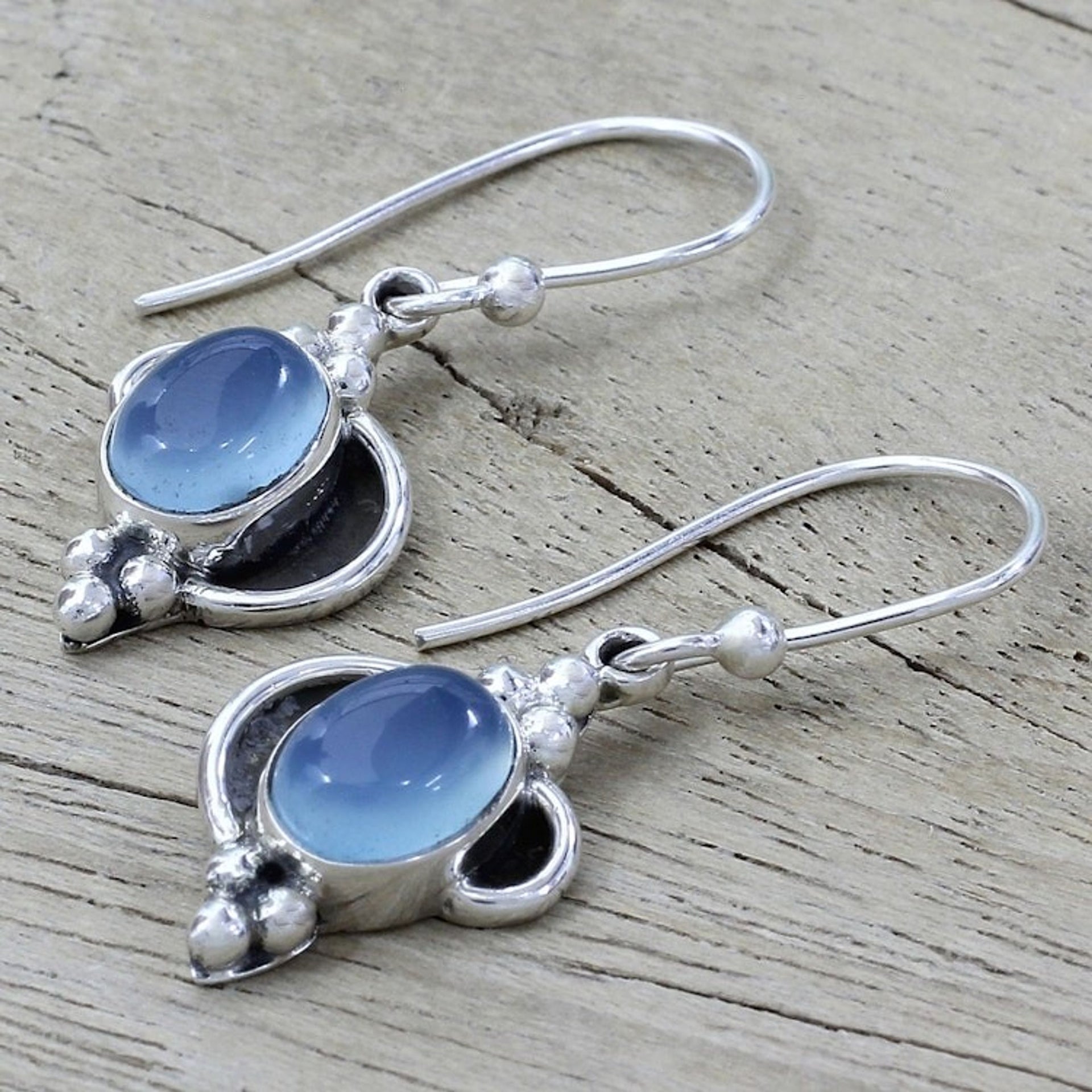 Fair Trade Sterling Silver and Chalcedony Earrings 'Sky Charm'