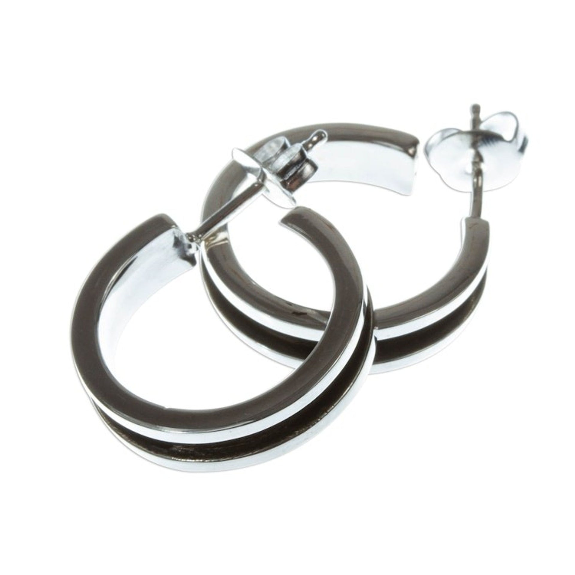 Polished and Oxidized 950 Silver Half-Hoop Earrings 'Wheels Up'