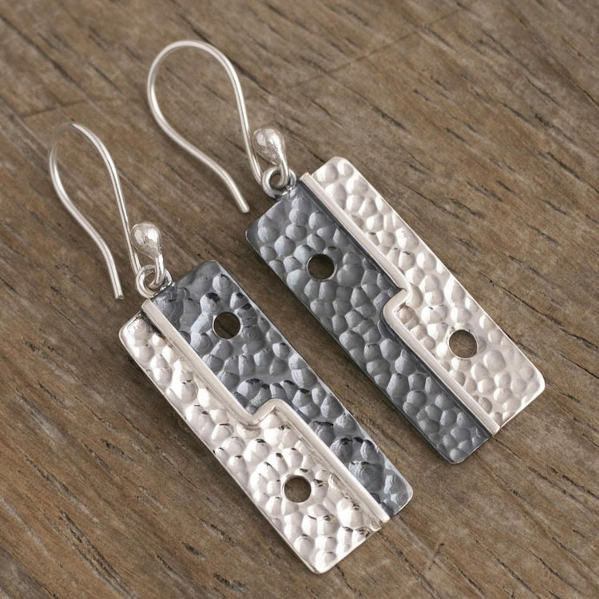 Geometric Sterling Silver Dangle Earrings from Peru 'Bold Geometry'