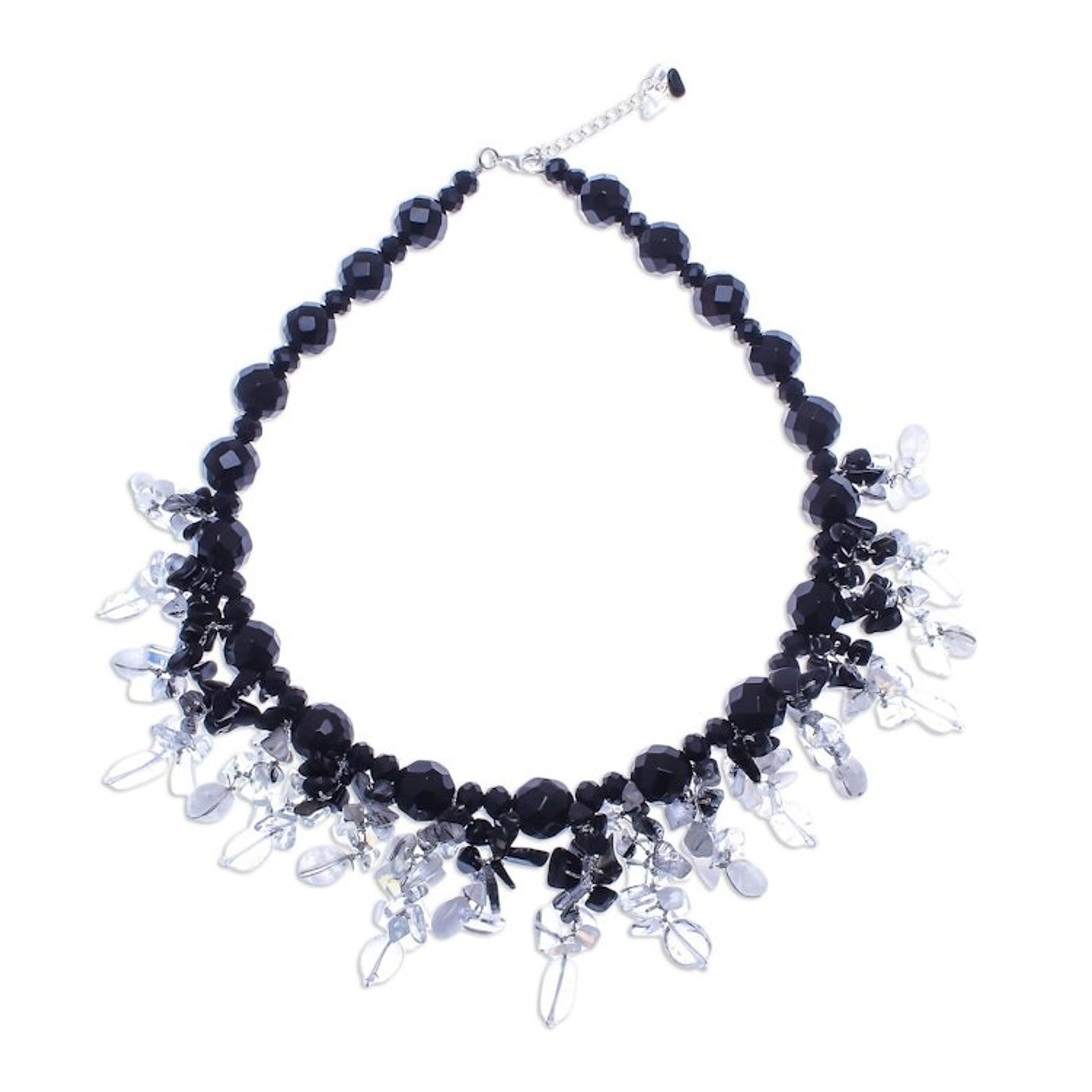 Black and White Multigemstone Beaded Necklace 'Sparkling Night'