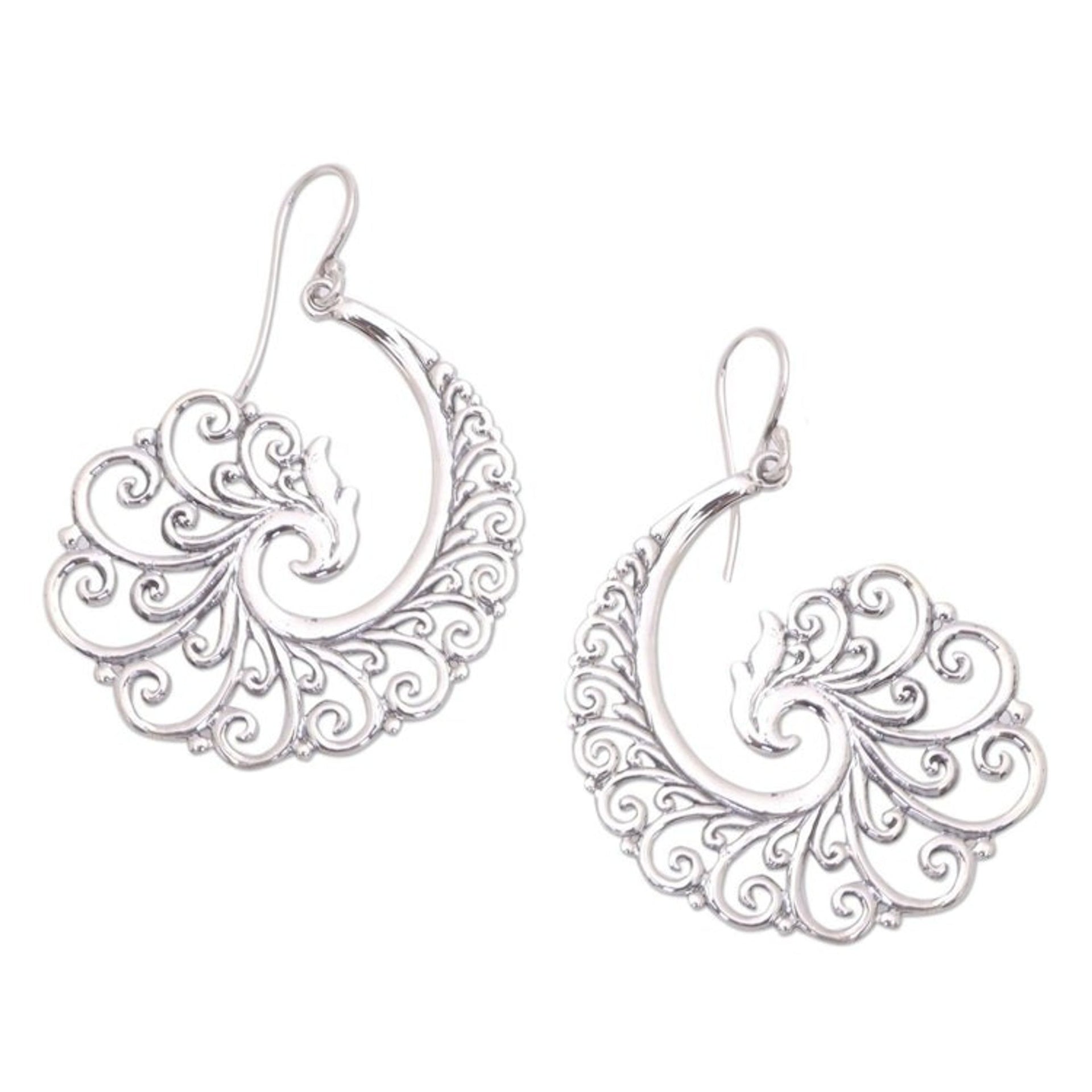 Spiral Motif Sterling Silver Dangle Earrings from Bali 'Infinite Curls'