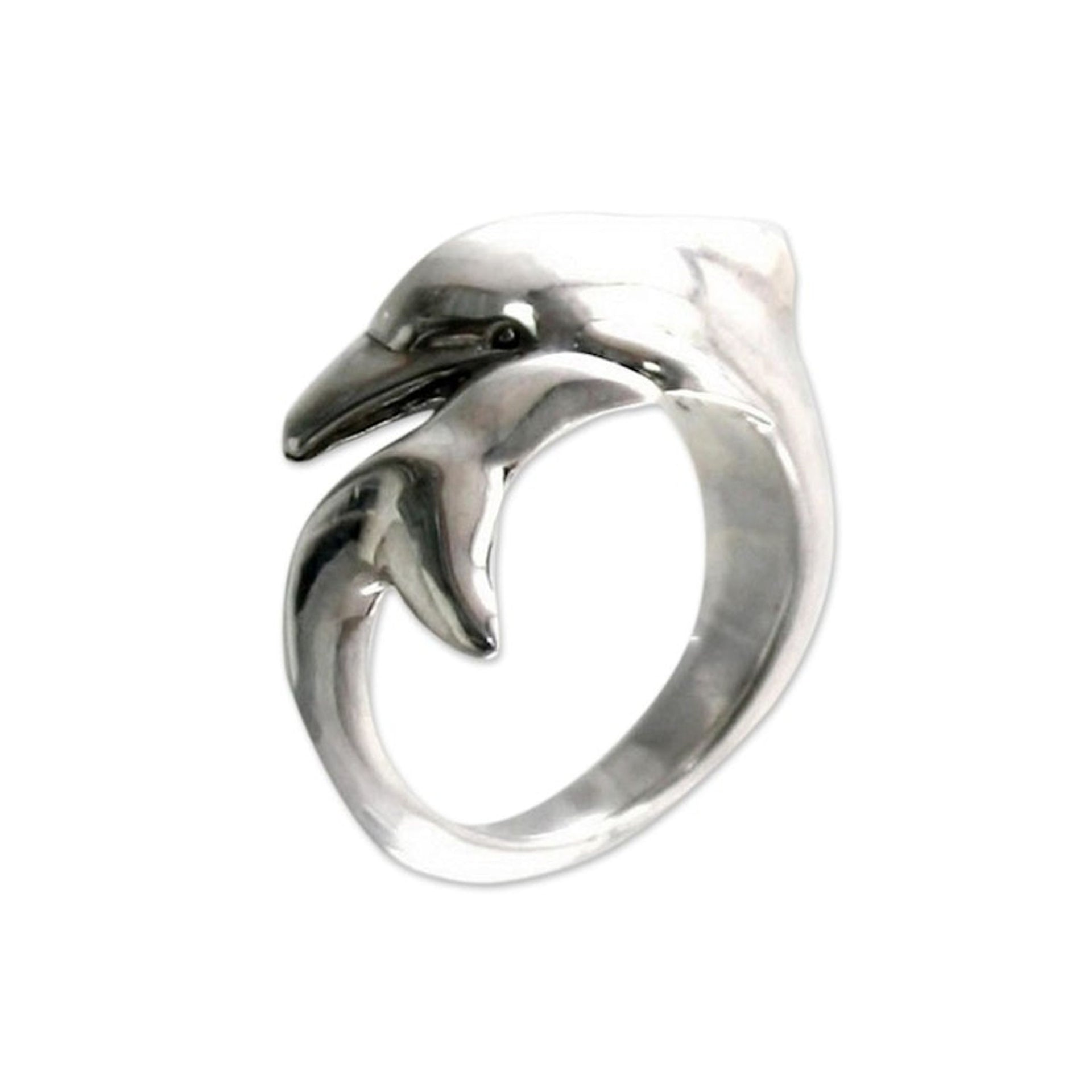 Artisan Crafted Sterling Silver Wrap Ring 'Dolphin Embrace'