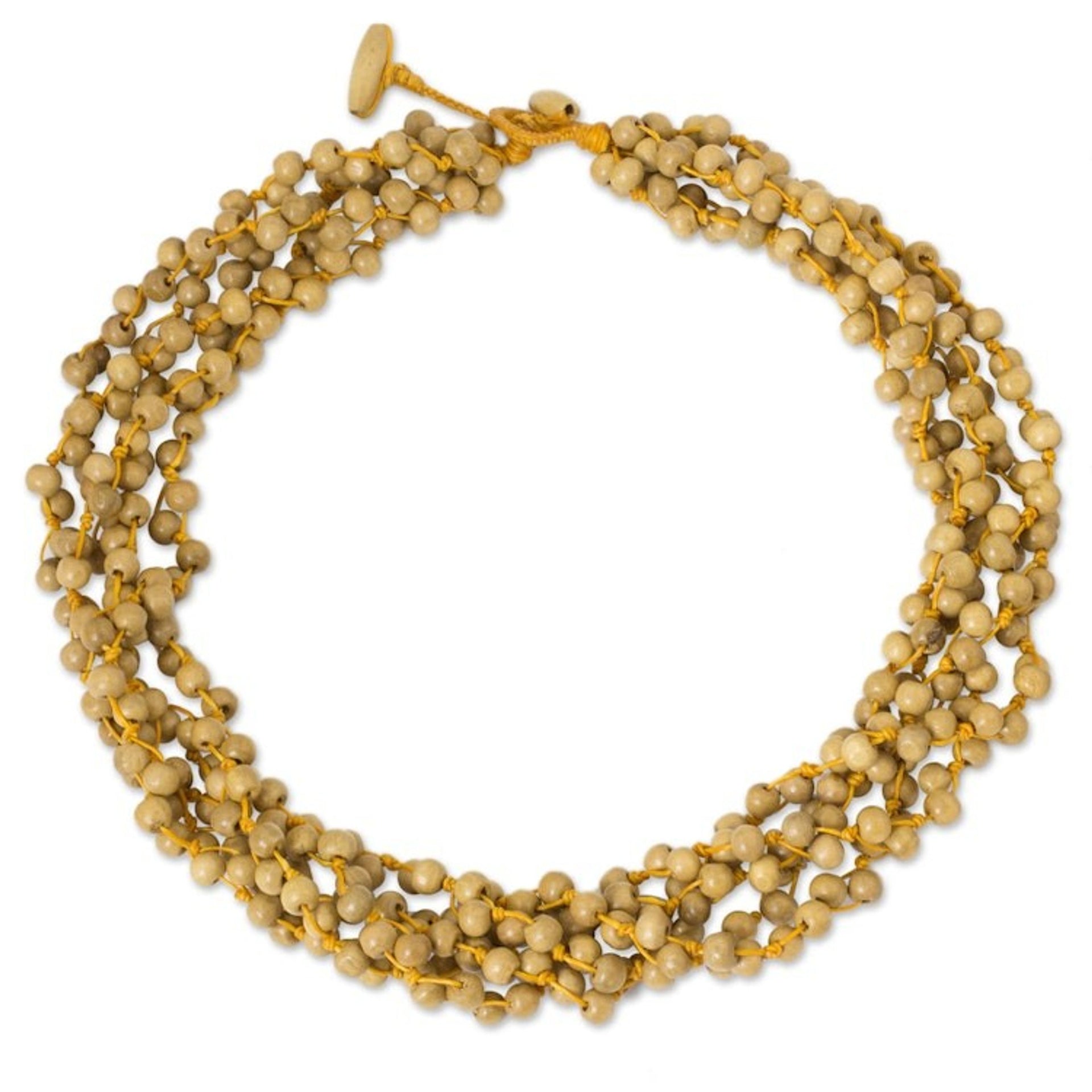 Fair Trade Artisan Crafted Wood Torsade Necklace 'In Nature'