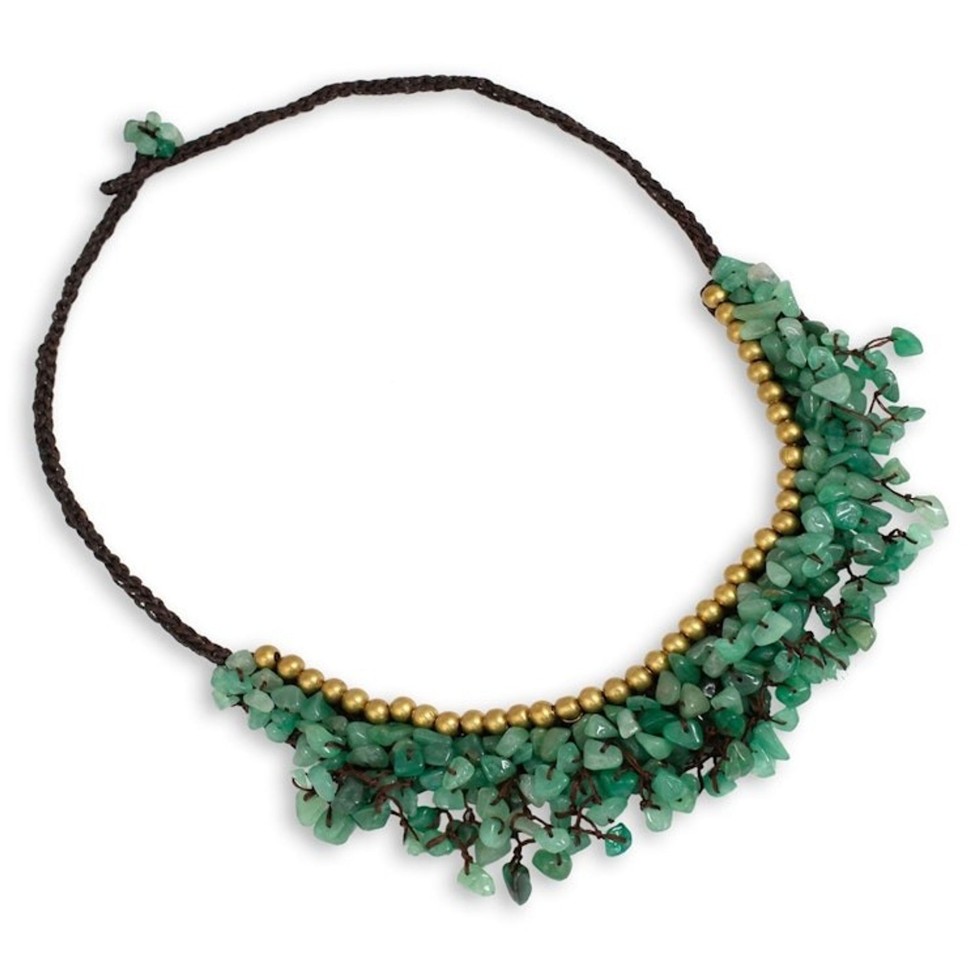 Beaded Cord Necklace with Green Aventurine and Brass 'Garden Party'