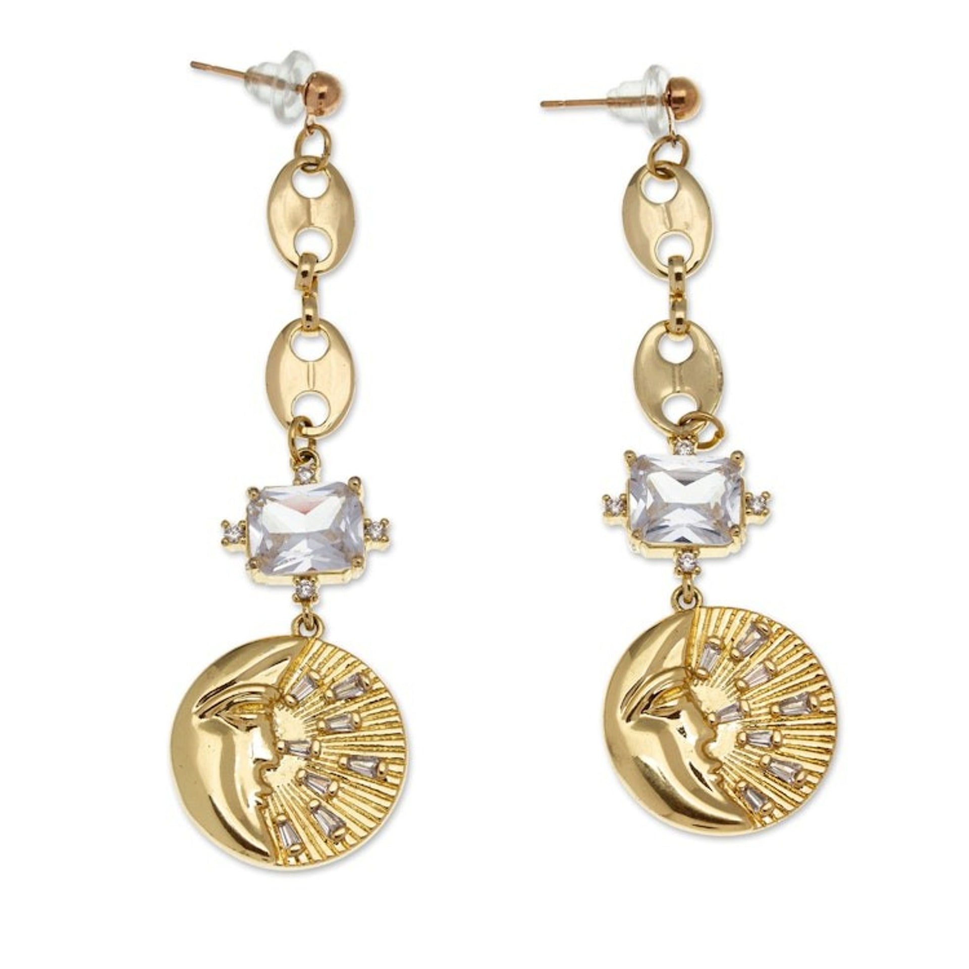 Moon and Star-Themed 24k Gold-Plated Dangle Earrings 'Crescent Cosmos'