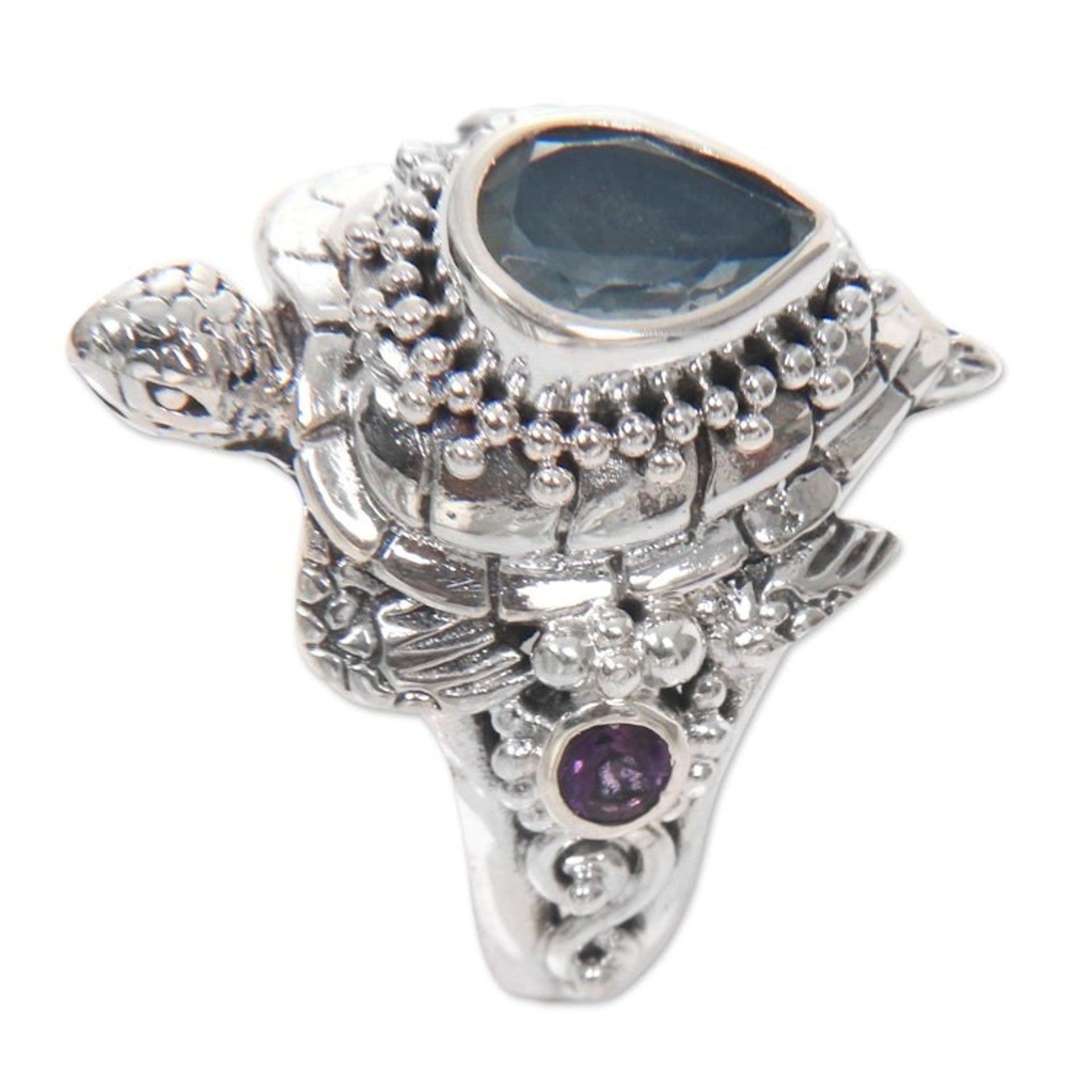 Turtle Theme Multi Gemstone Cocktail Ring from Bali 'Sea Turtle Enchantment'