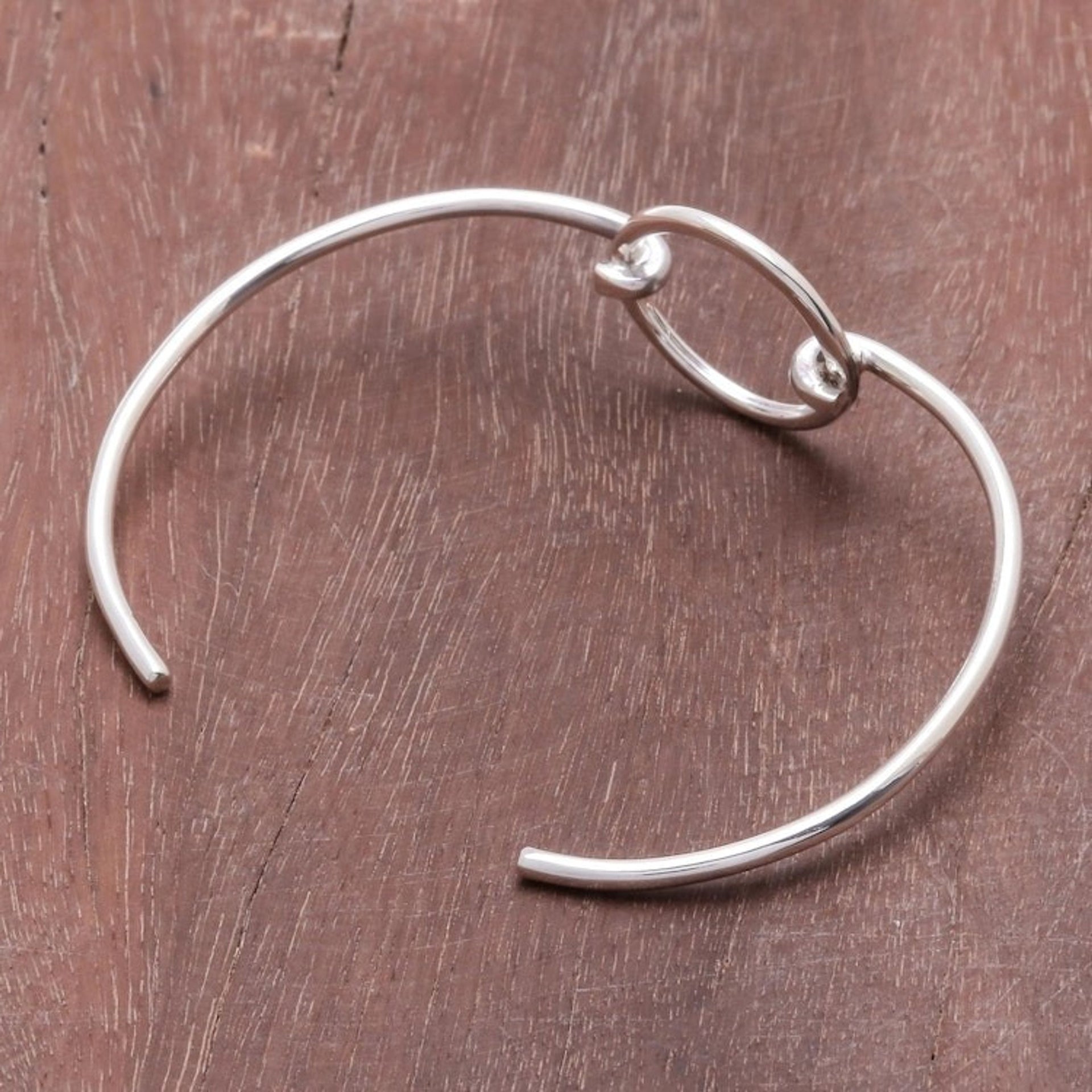 Modern Sterling Silver Cuff Bracelet with a Circular Pendant 'Circular Space'