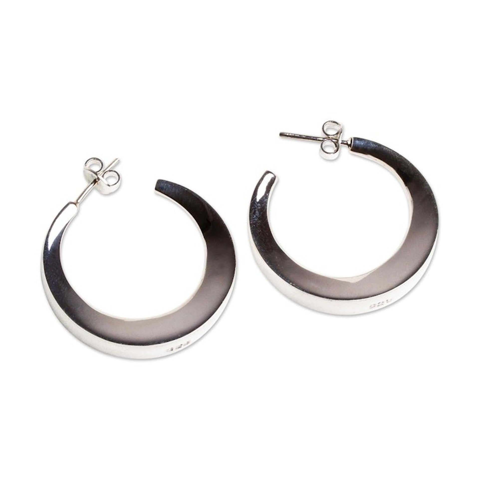 Handcrafted Sterling Half-Hoop Earrings 'Liquid Crescent'