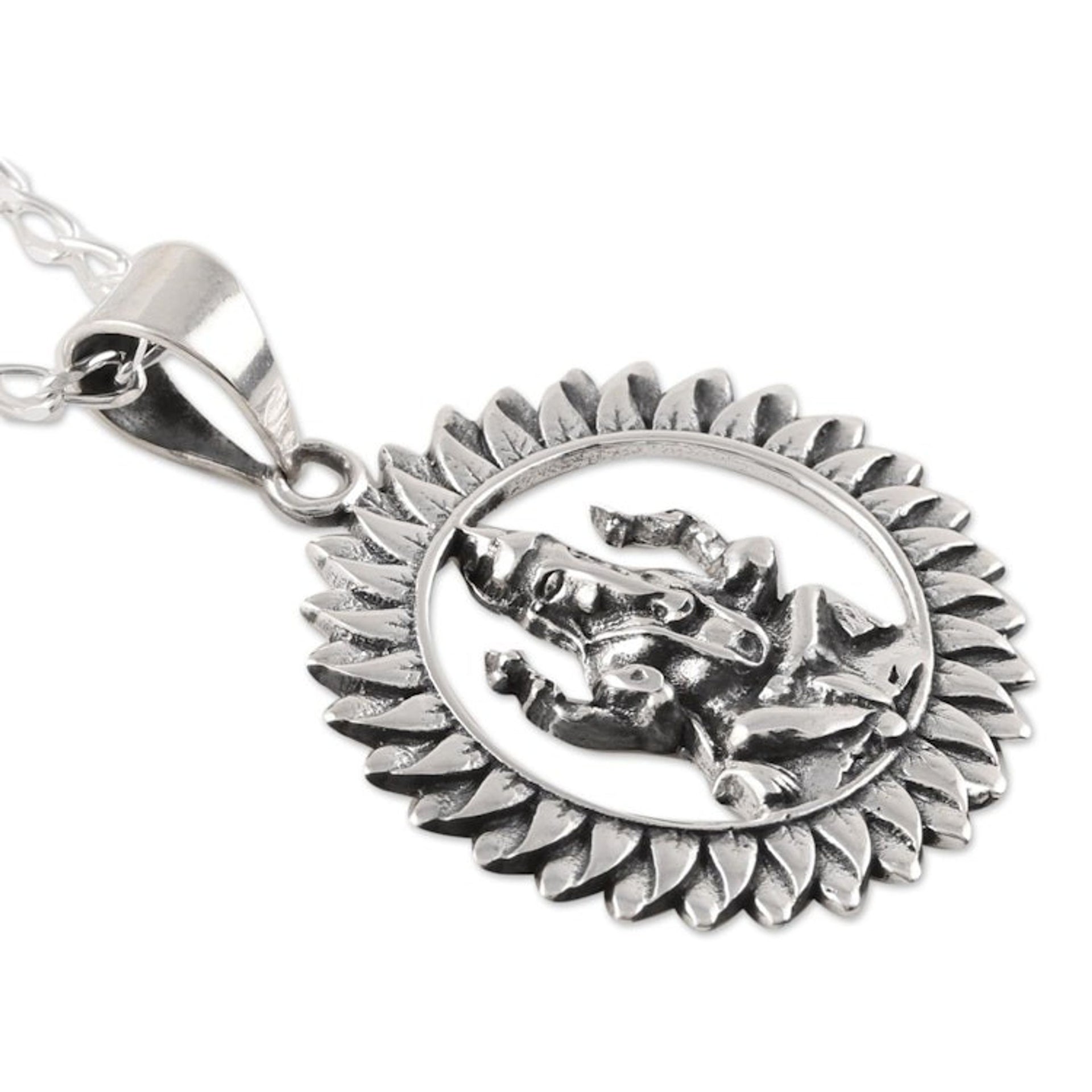 Circular Sterling Silver Ganesha Pendant Necklace 'Ganesha Corona'